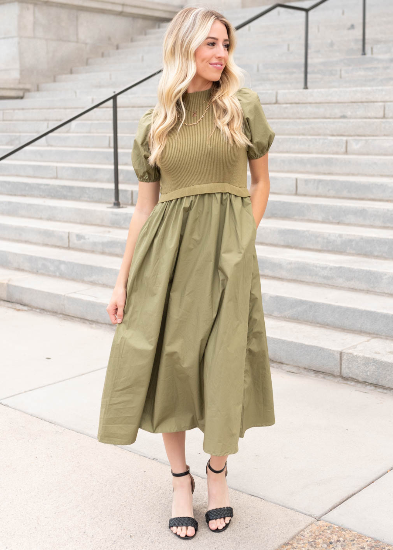 Avery Olive Knit Bodice Dress