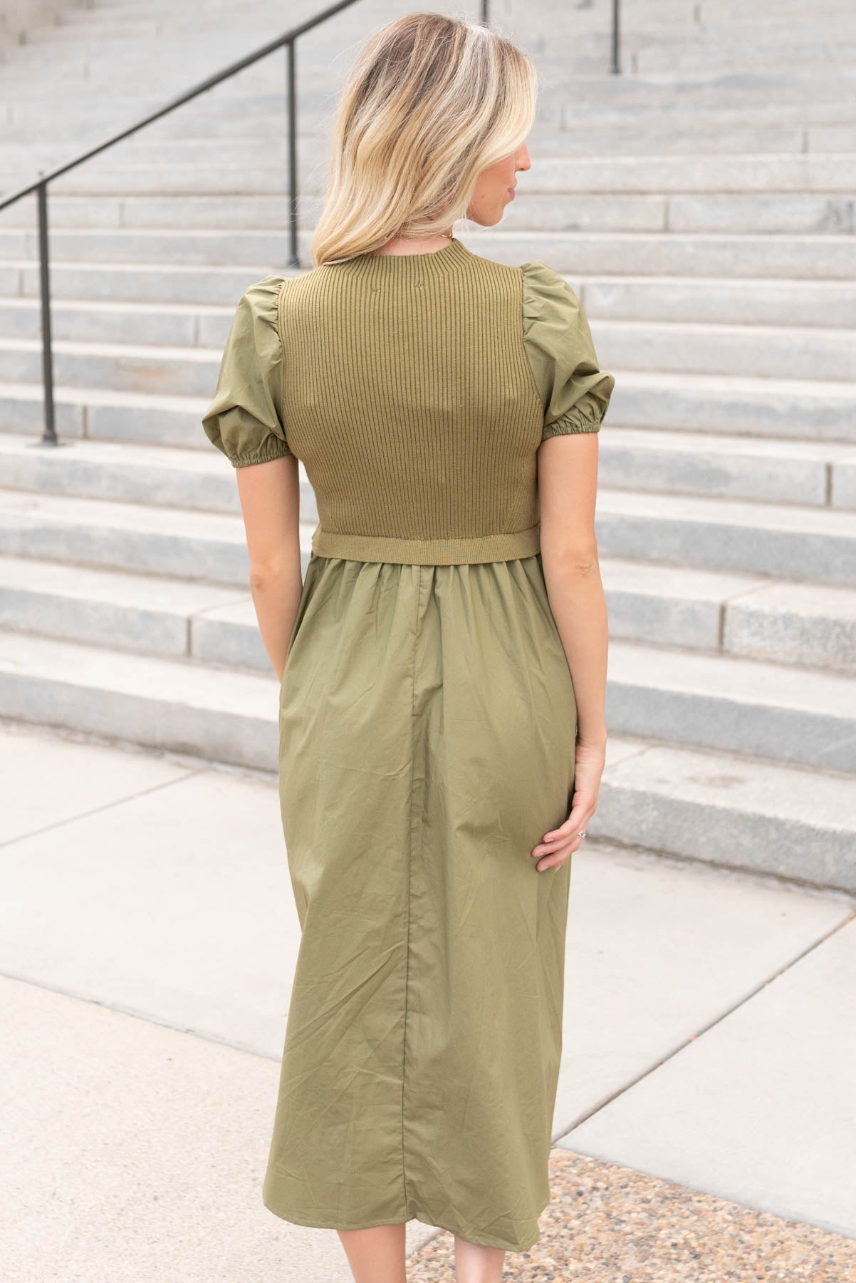 Avery Olive Knit Bodice Dress