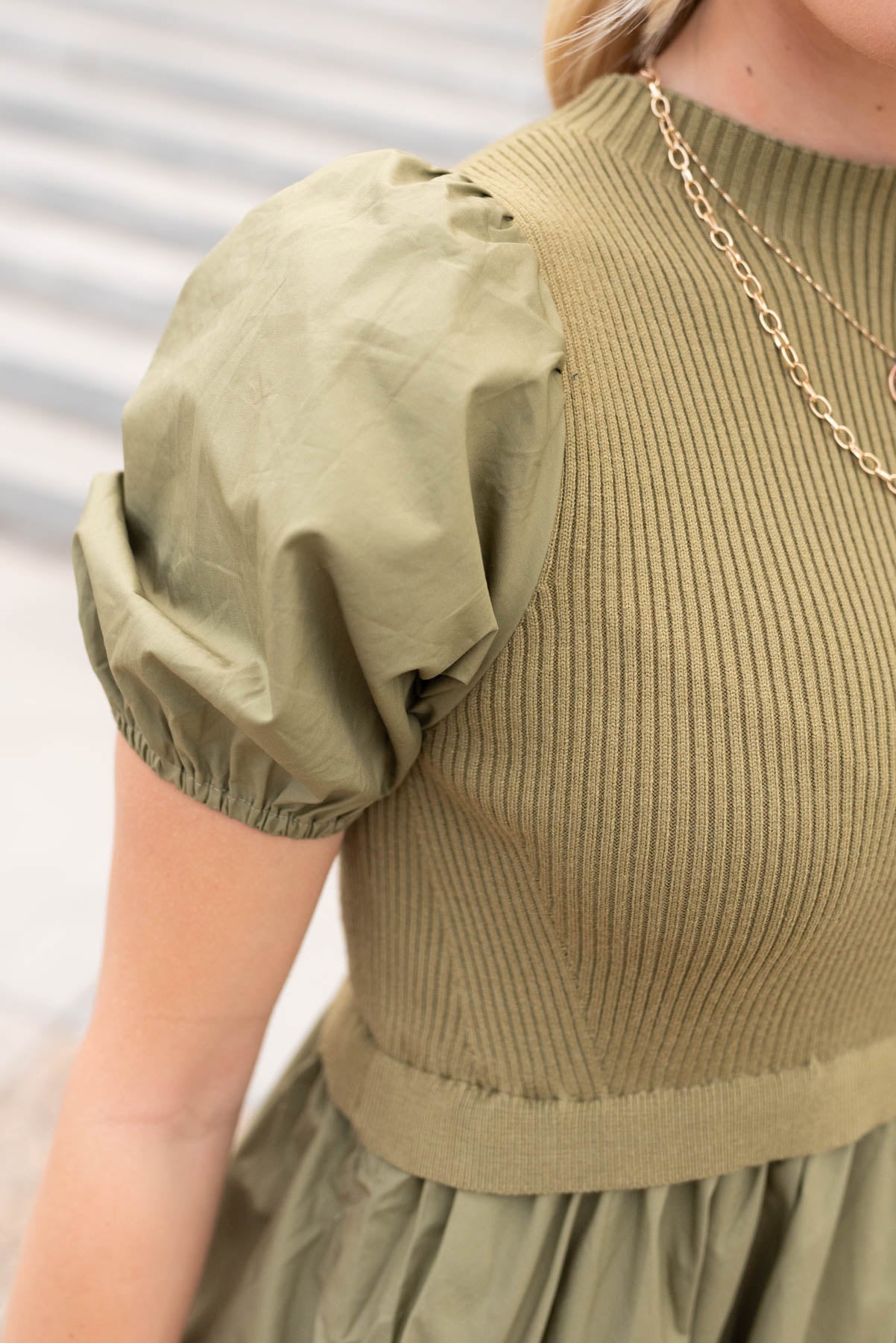 Avery Olive Knit Bodice Dress