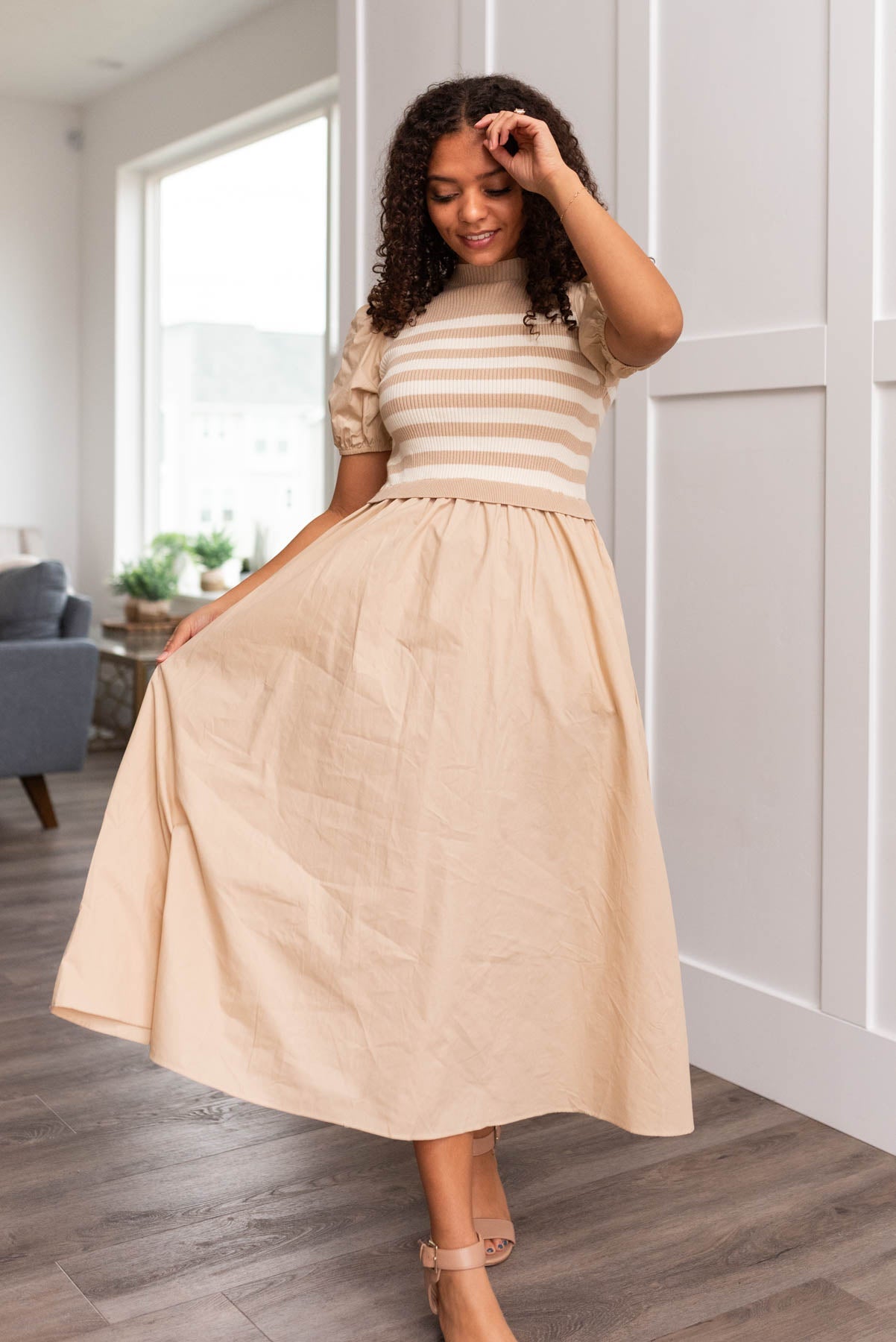 Avery Sand Stripe Knit Dress