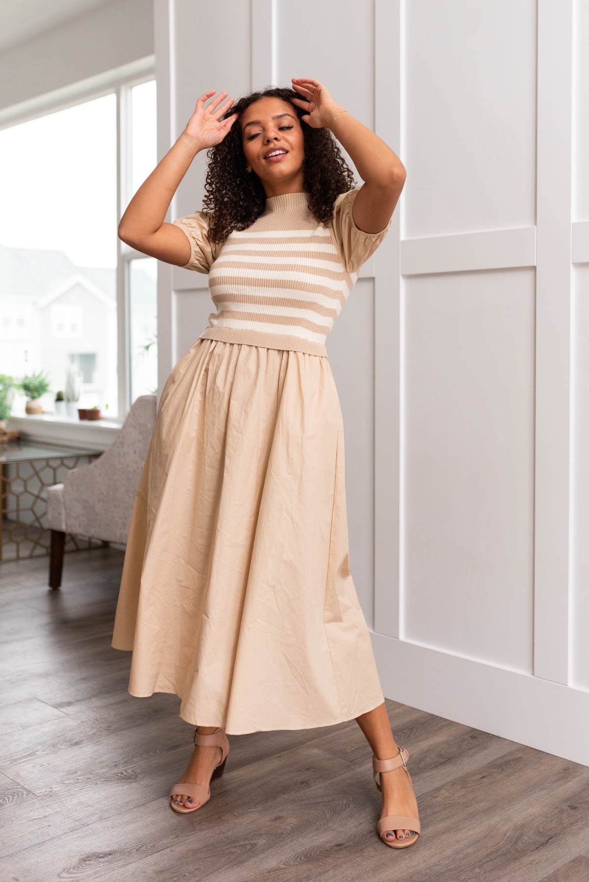 Avery Sand Stripe Knit Dress