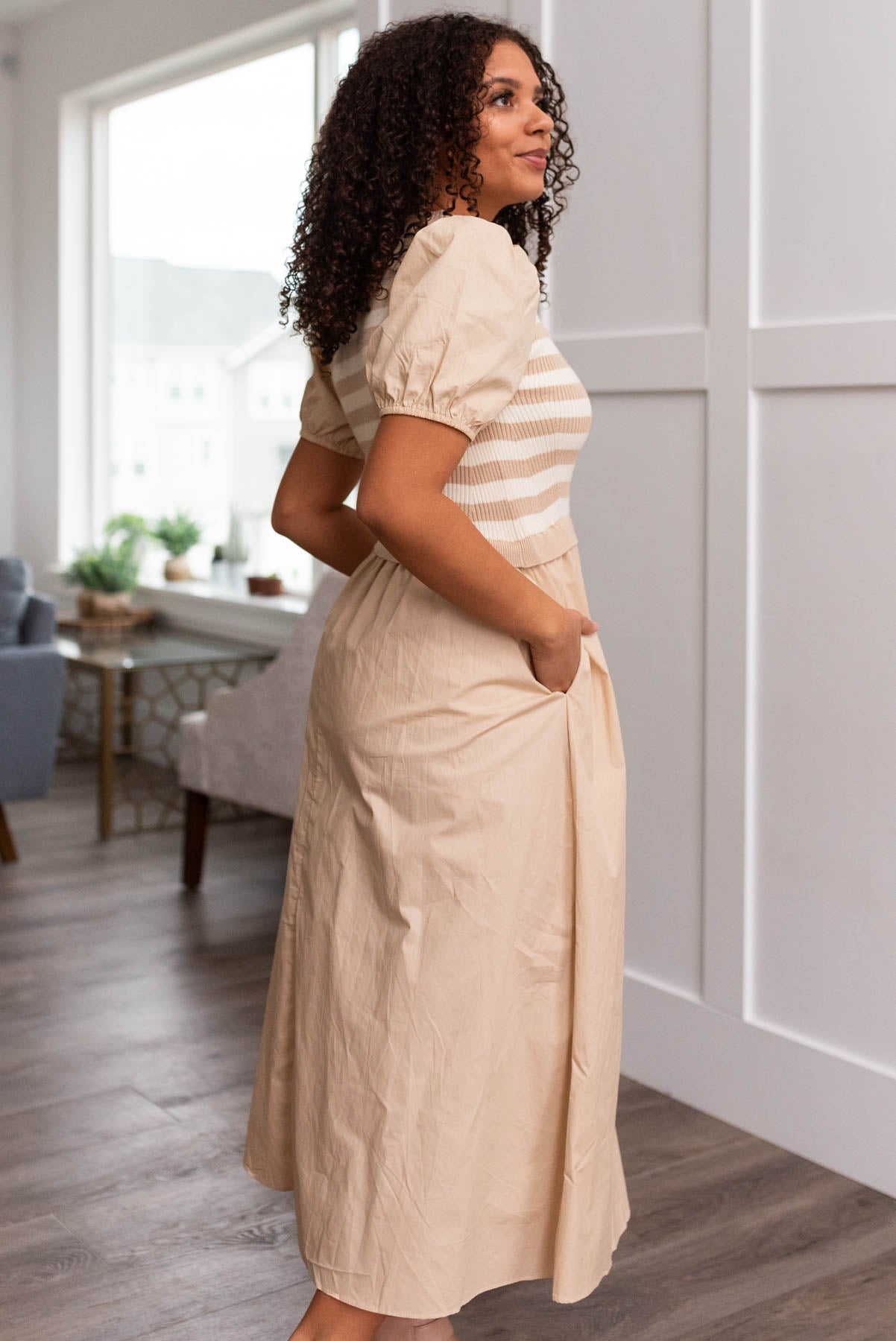 Avery Sand Stripe Knit Dress