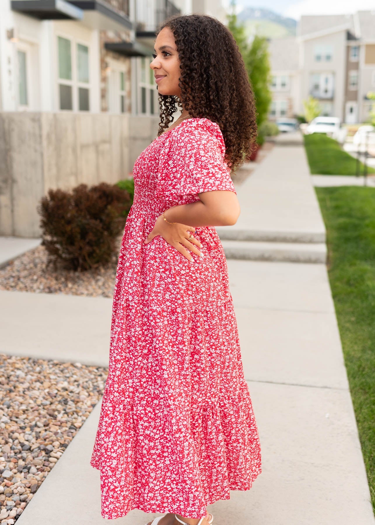 Aylin Red Floral Tiered Dress