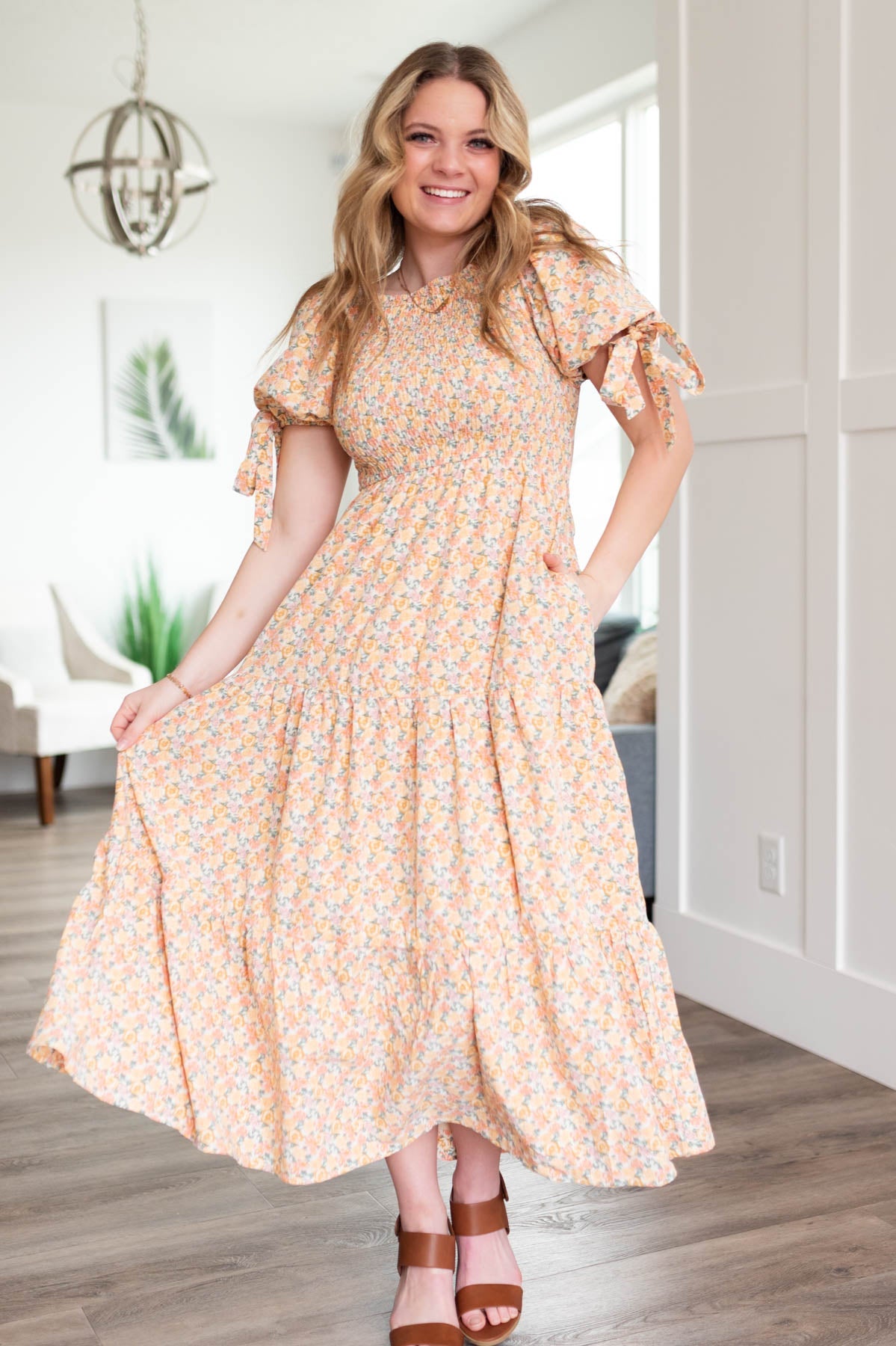 Azalea Peach Floral Dress