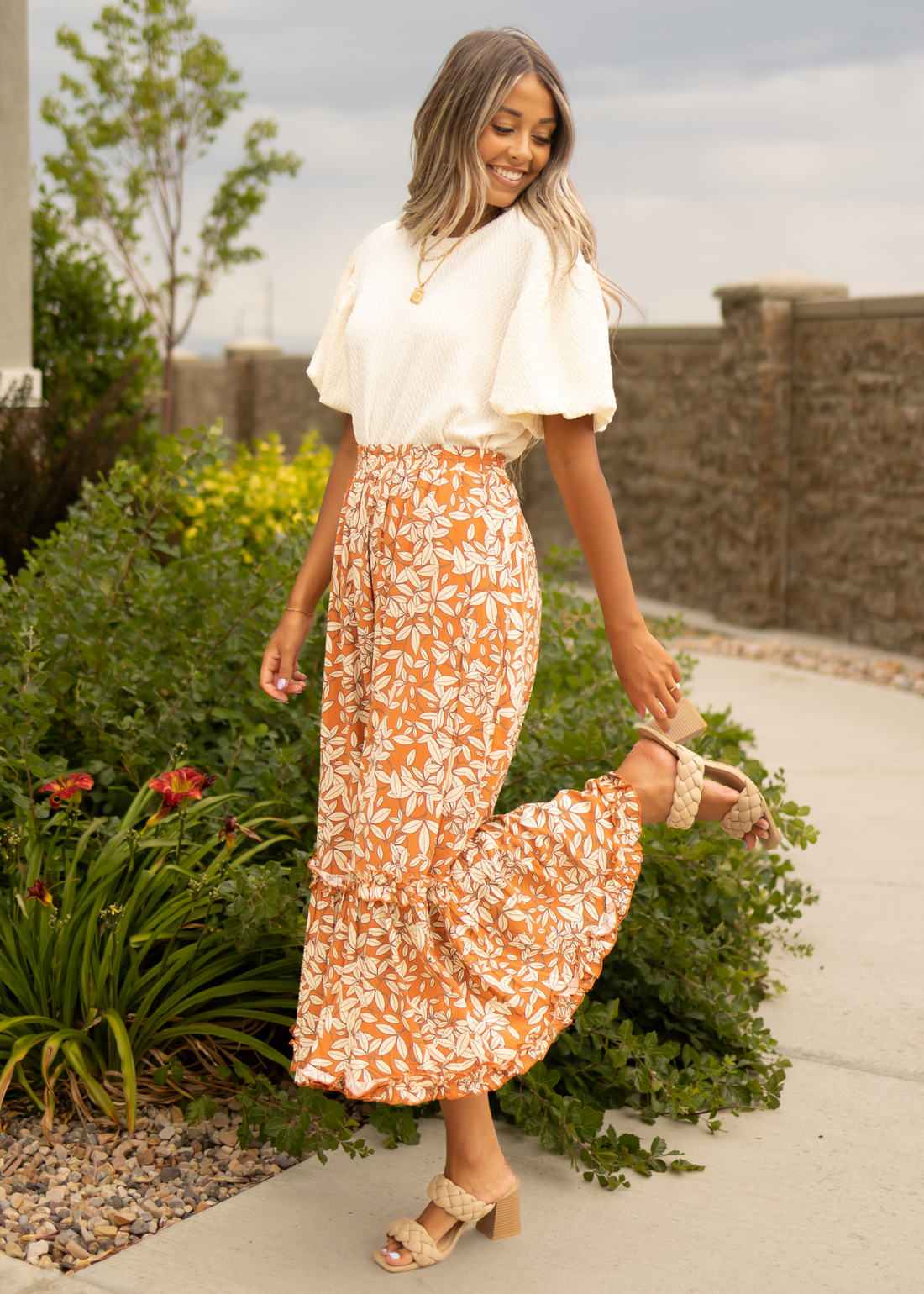 Barbara Rust Floral Skirt