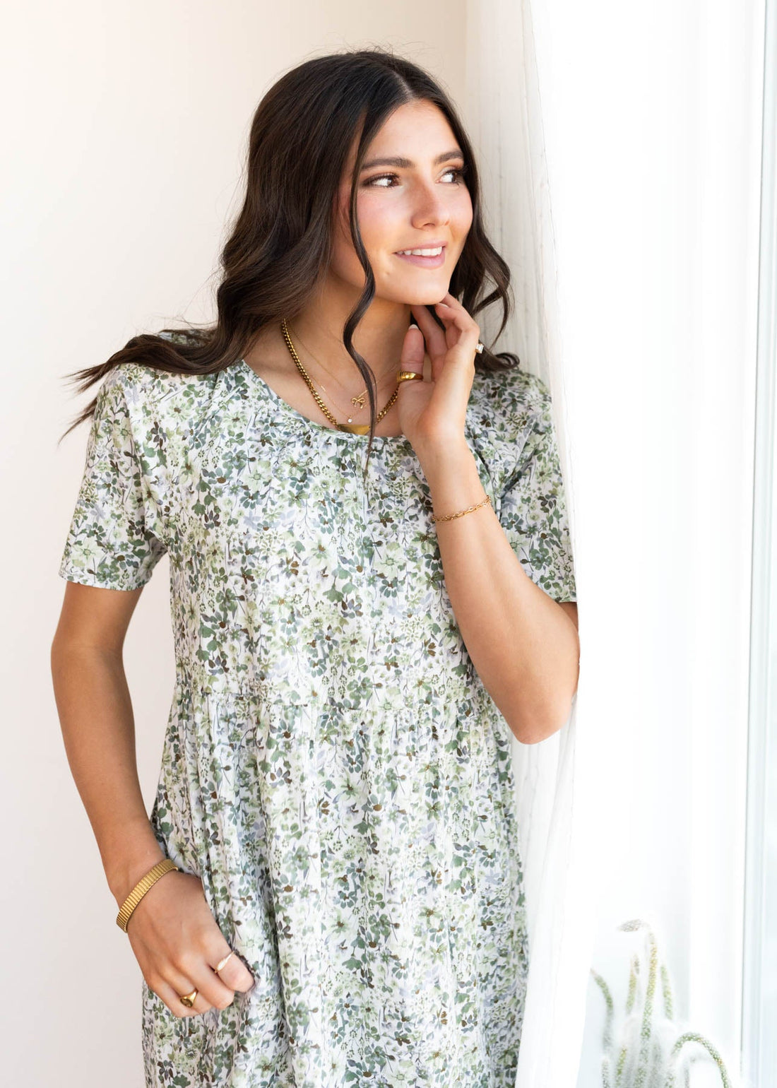 Beatrice Green Floral Tiered Dress