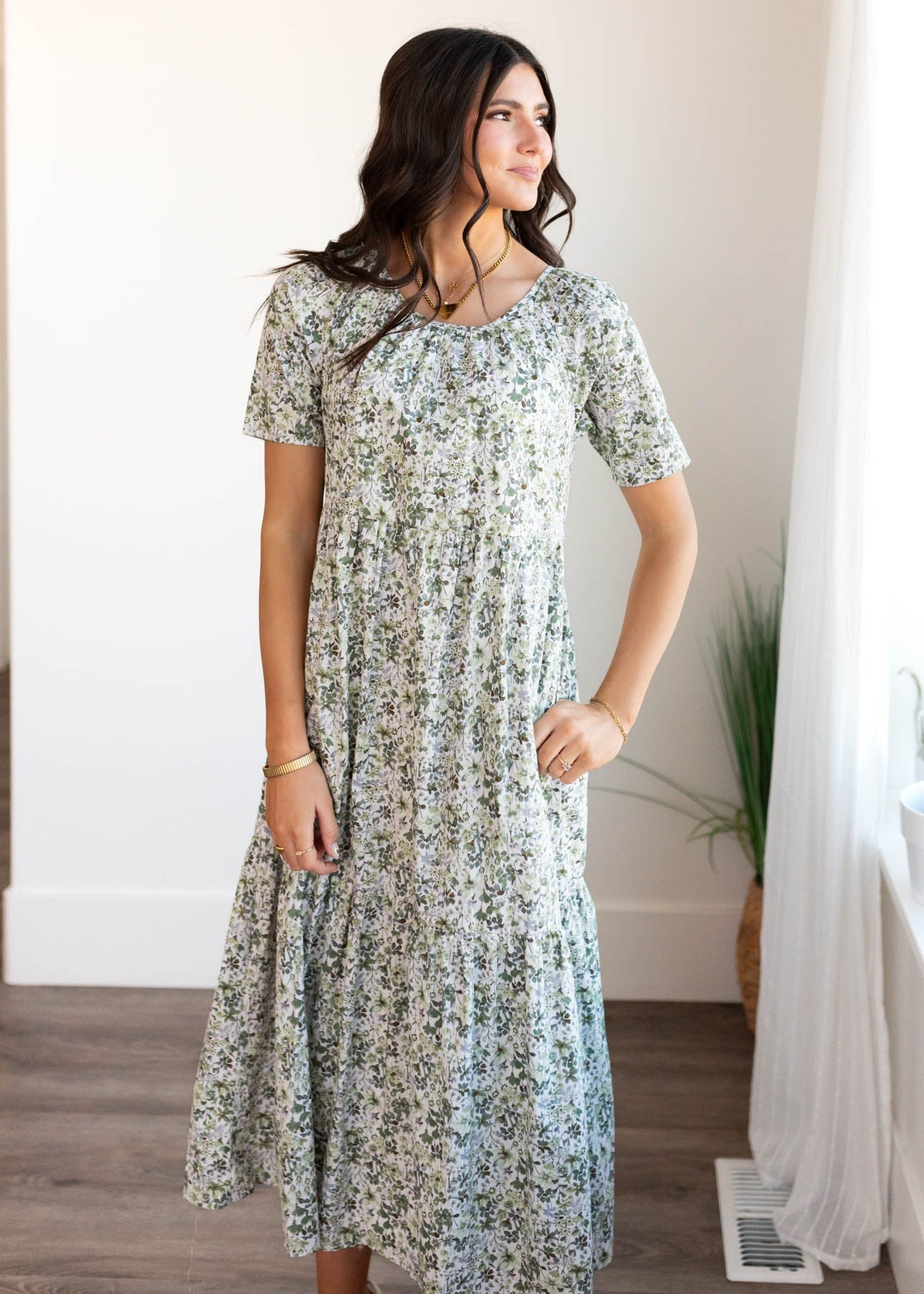 Beatrice Green Floral Tiered Dress