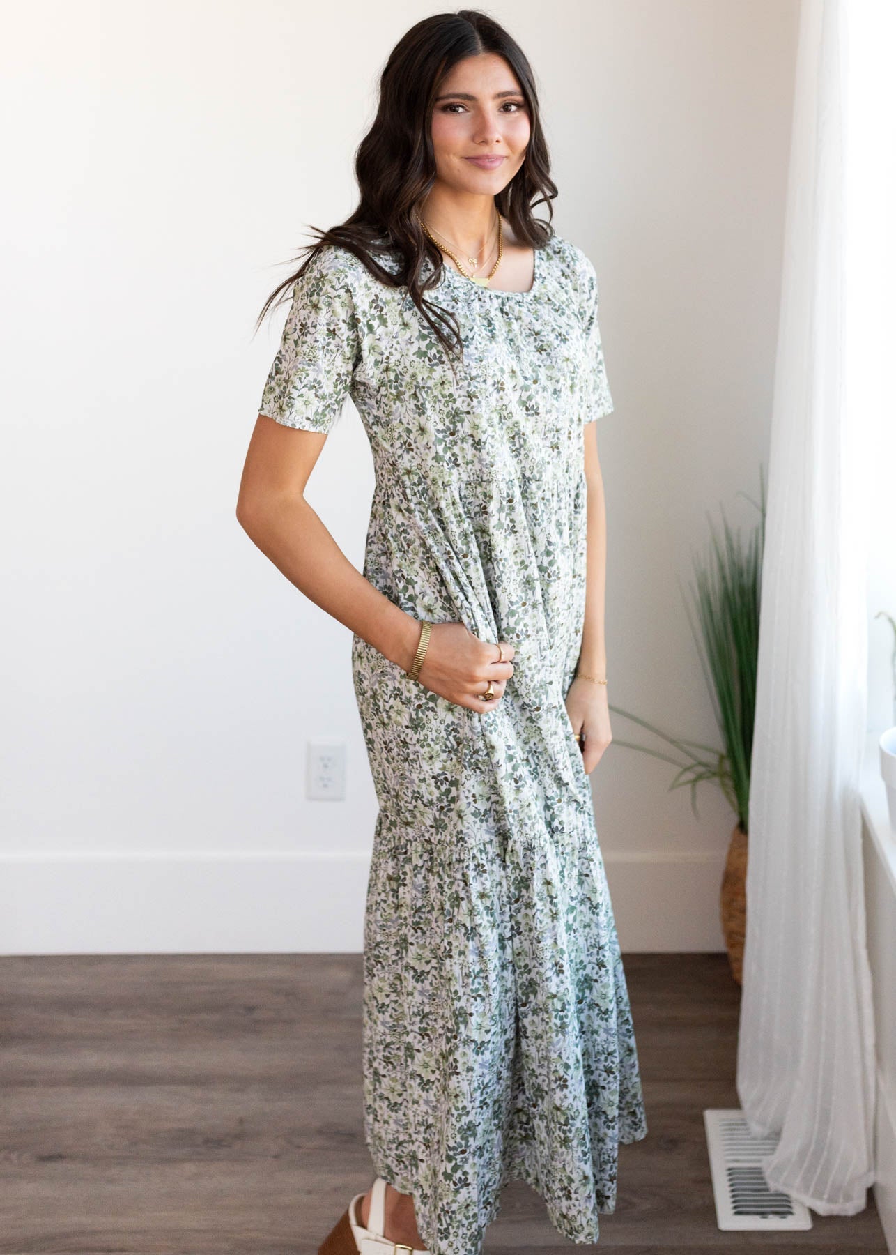 Beatrice Green Floral Tiered Dress