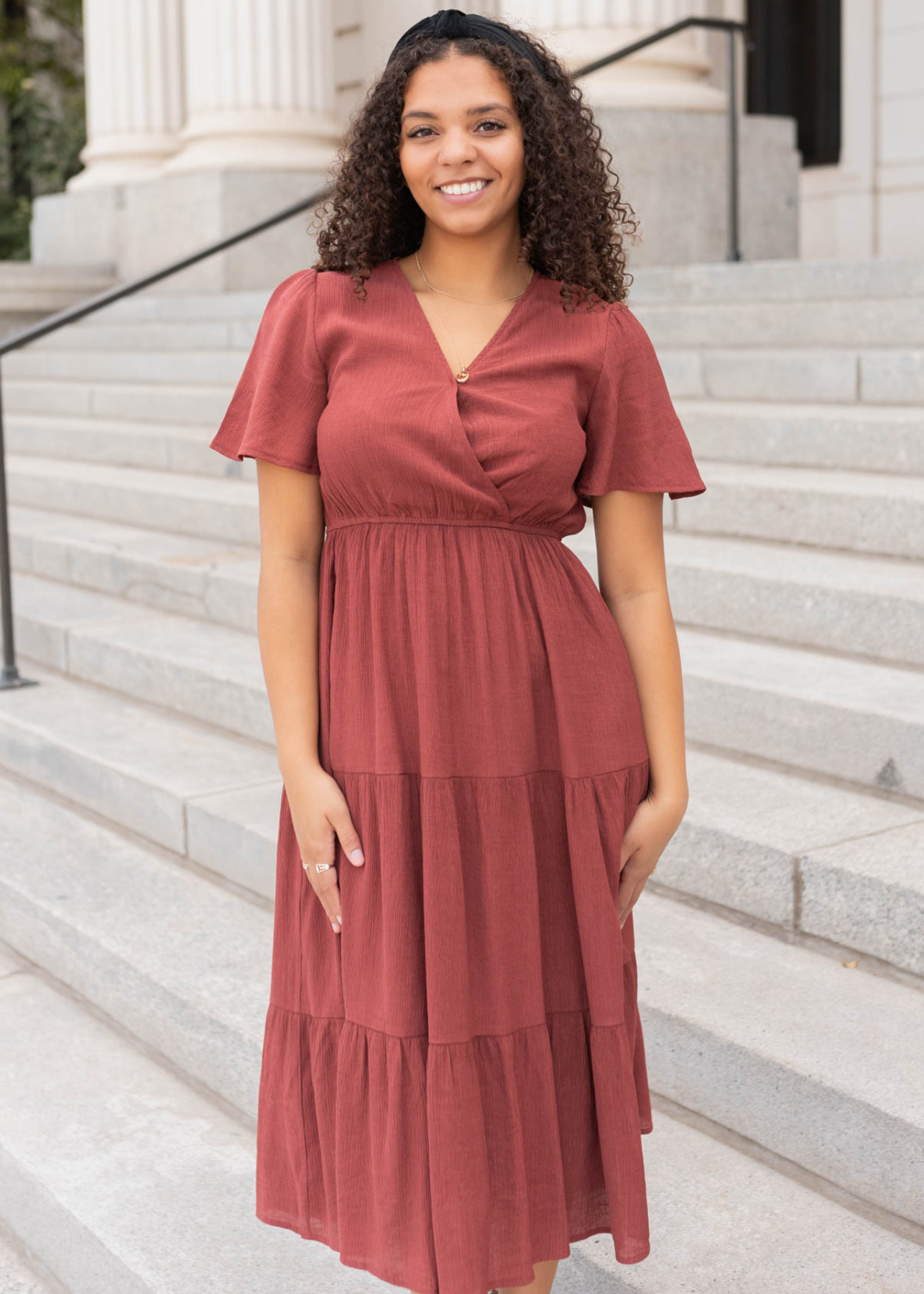 Becca Terracotta Tiered Wrap Dress