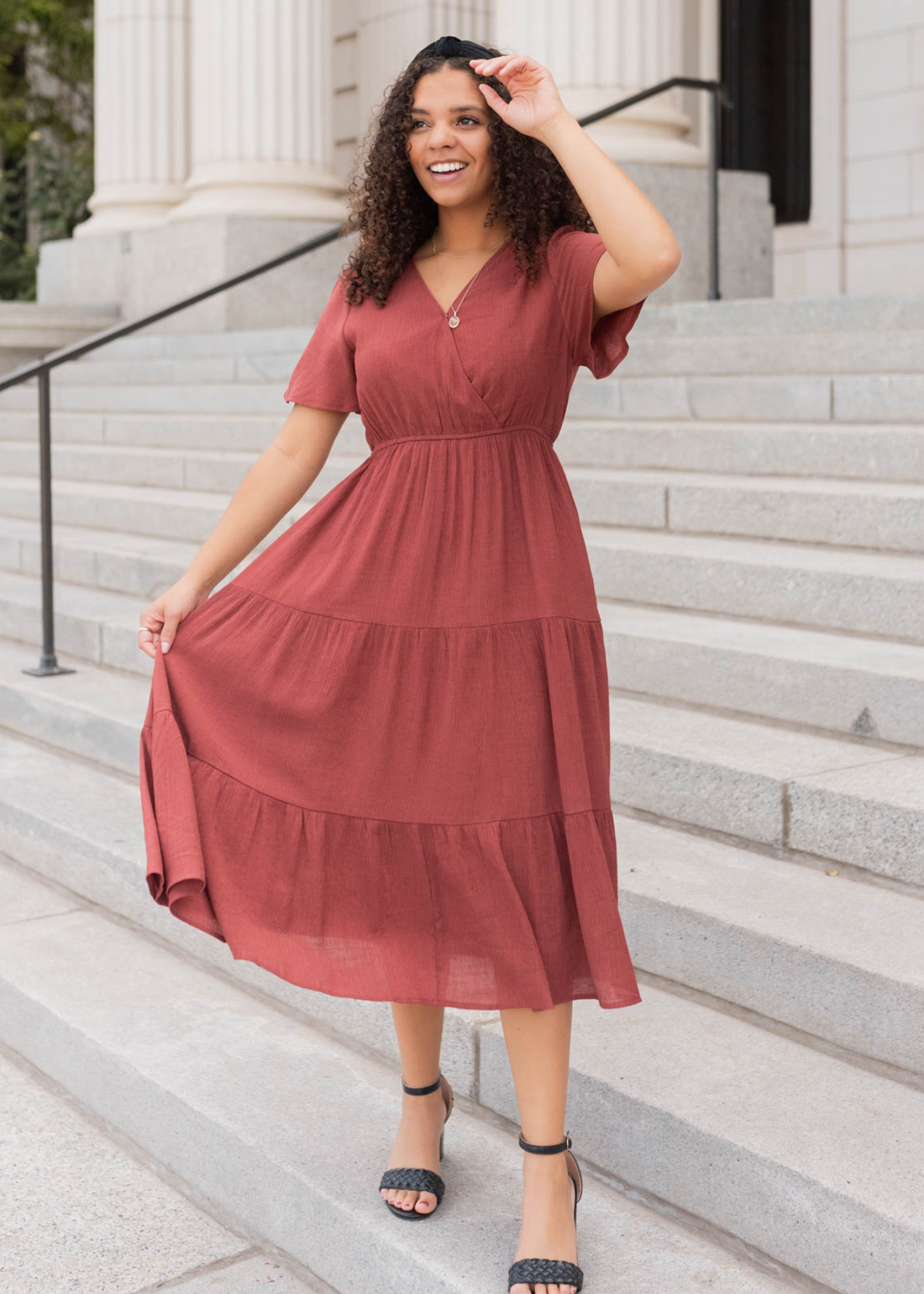 Becca Terracotta Tiered Wrap Dress