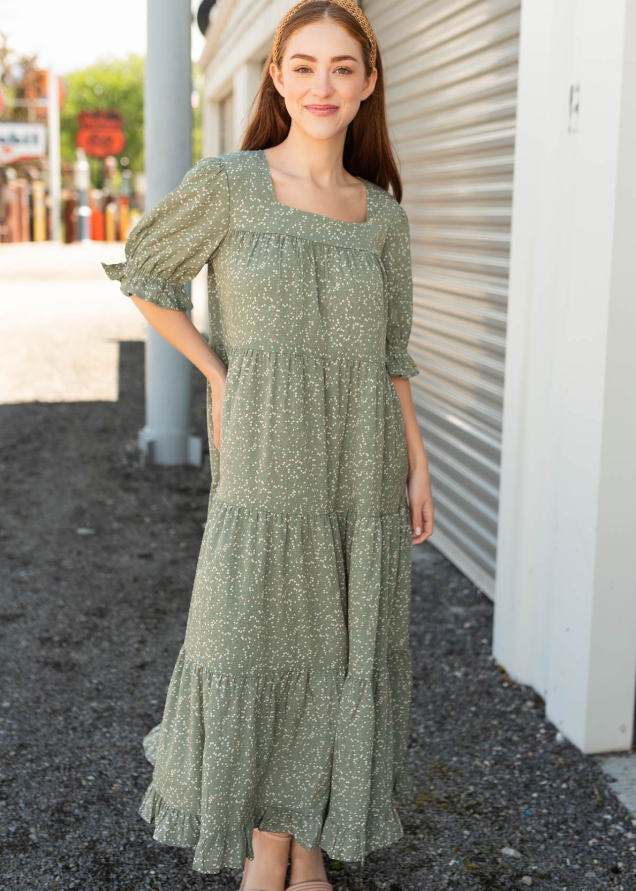 Bekah Sage Floral Tiered Dress