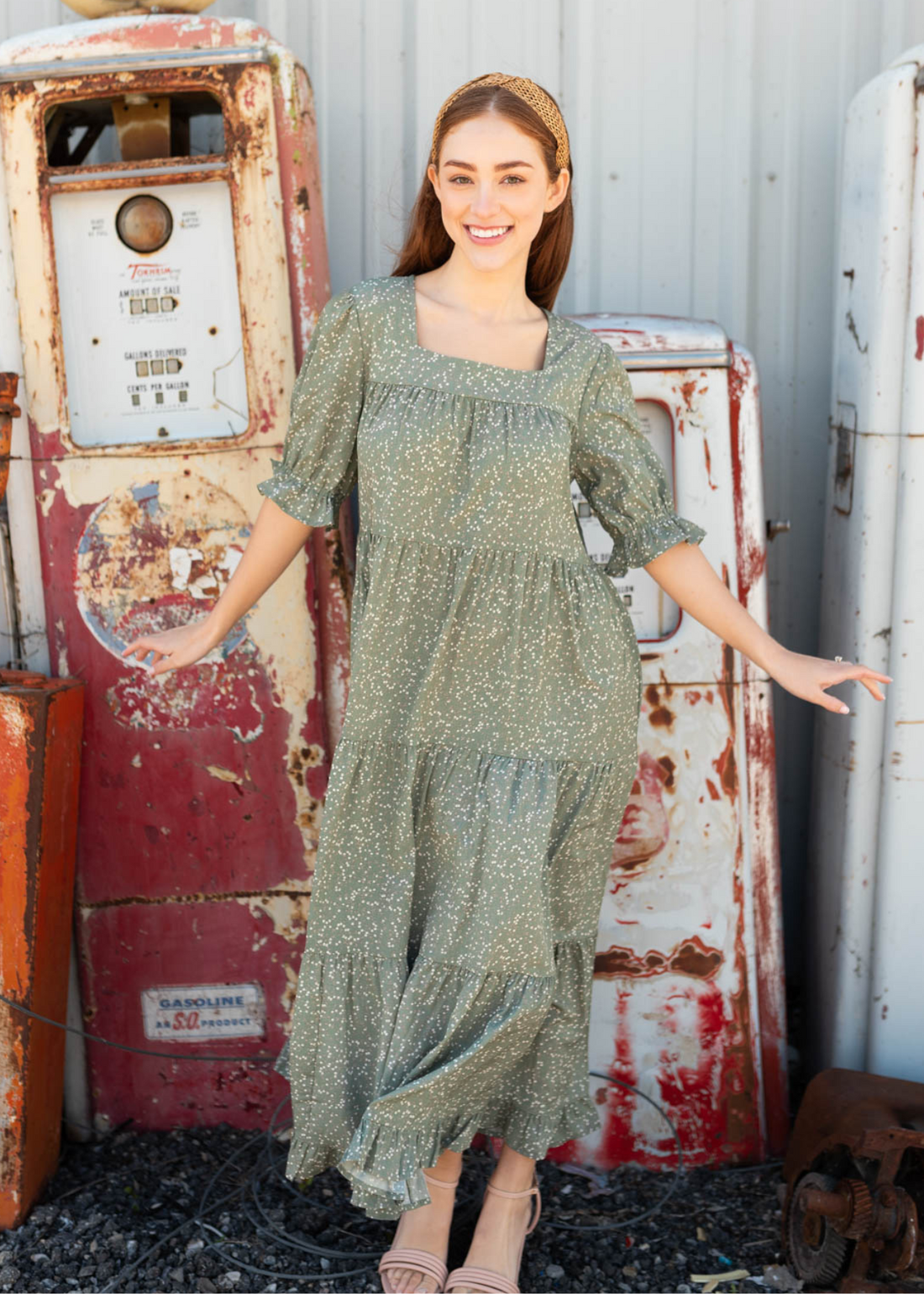 Bekah Sage Floral Tiered Dress