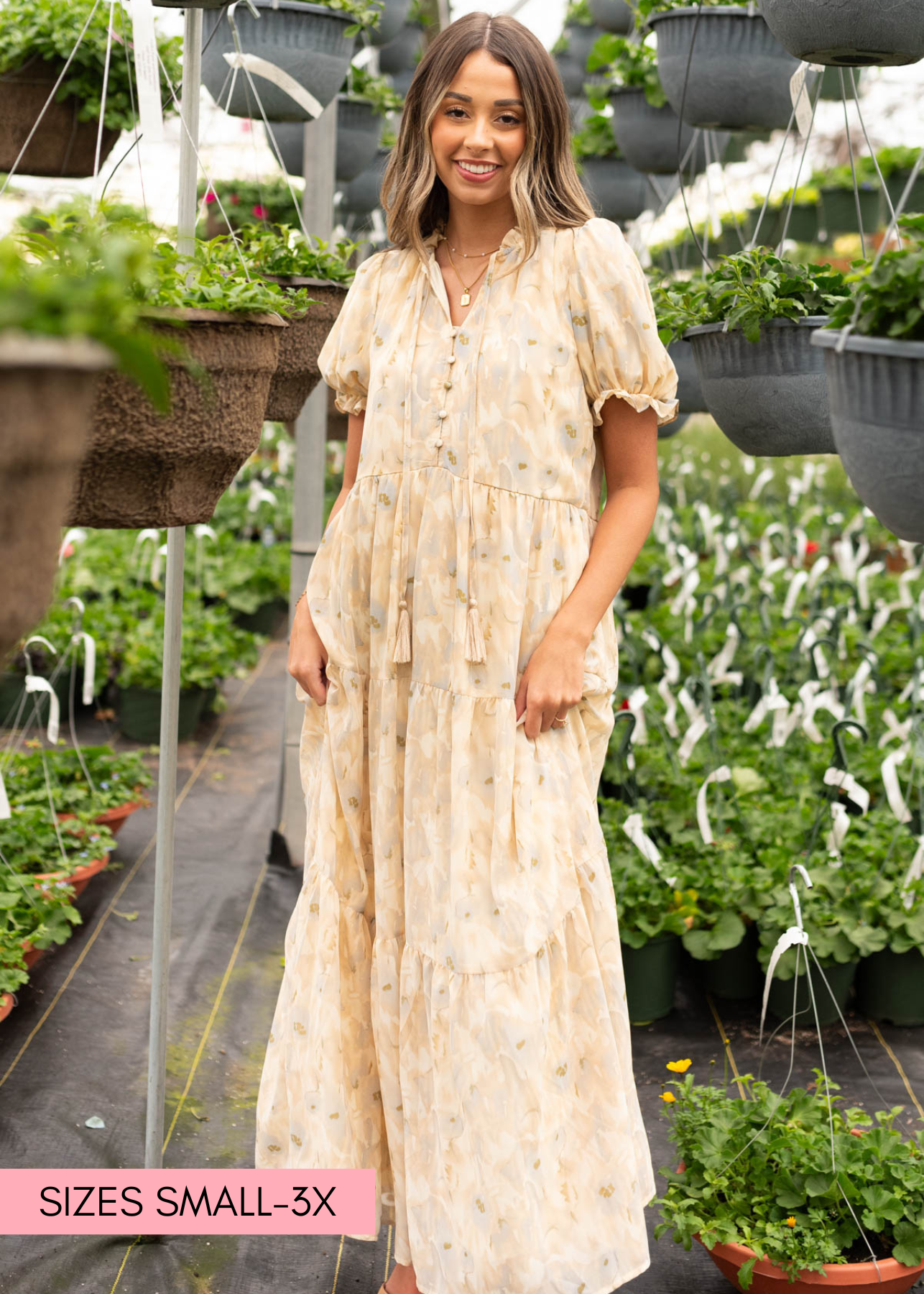 Bernadette Tan Pattern Tiered Dress