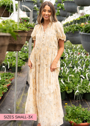 Bernadette Tan Pattern Tiered Dress
