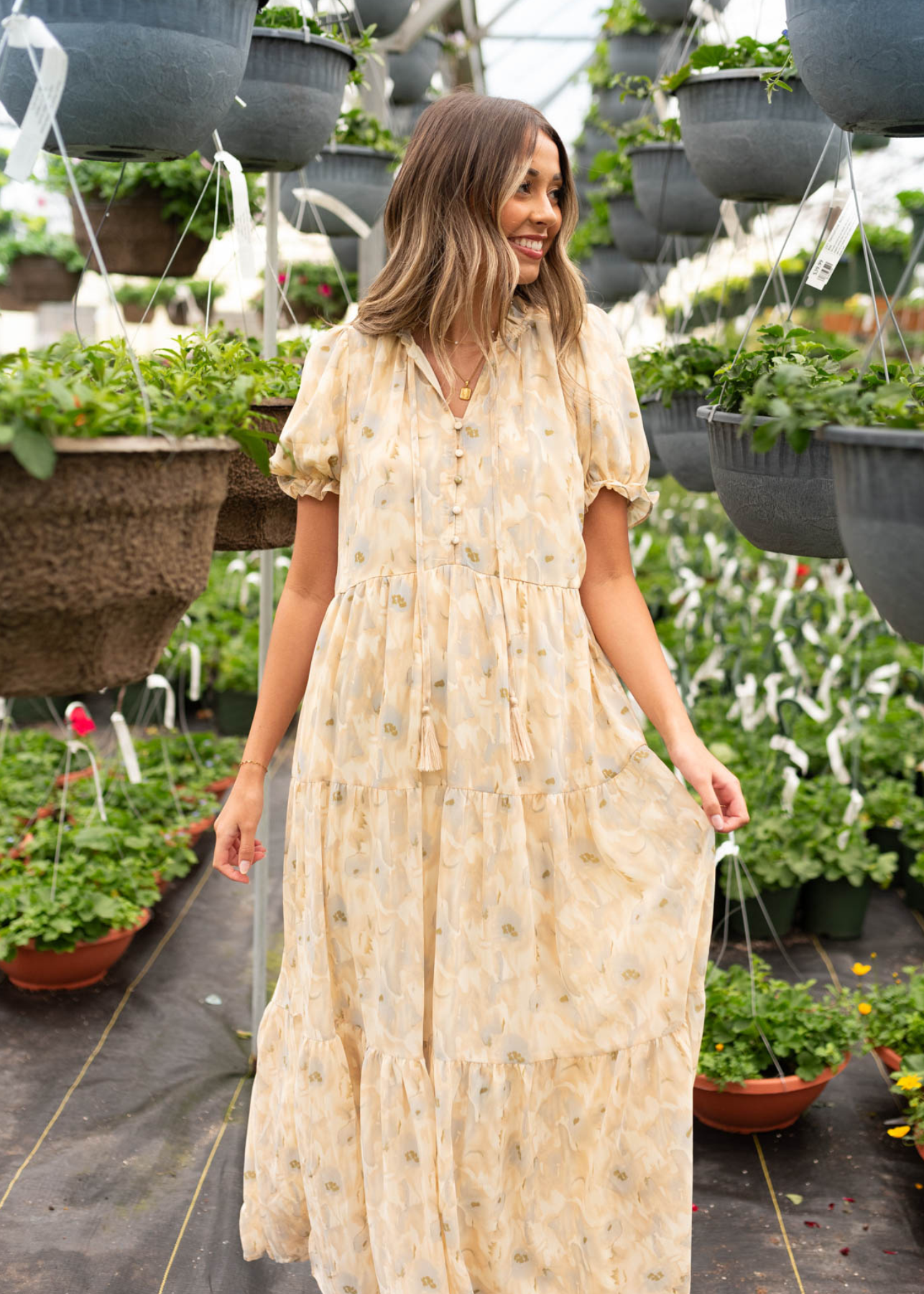 Bernadette Tan Pattern Tiered Dress