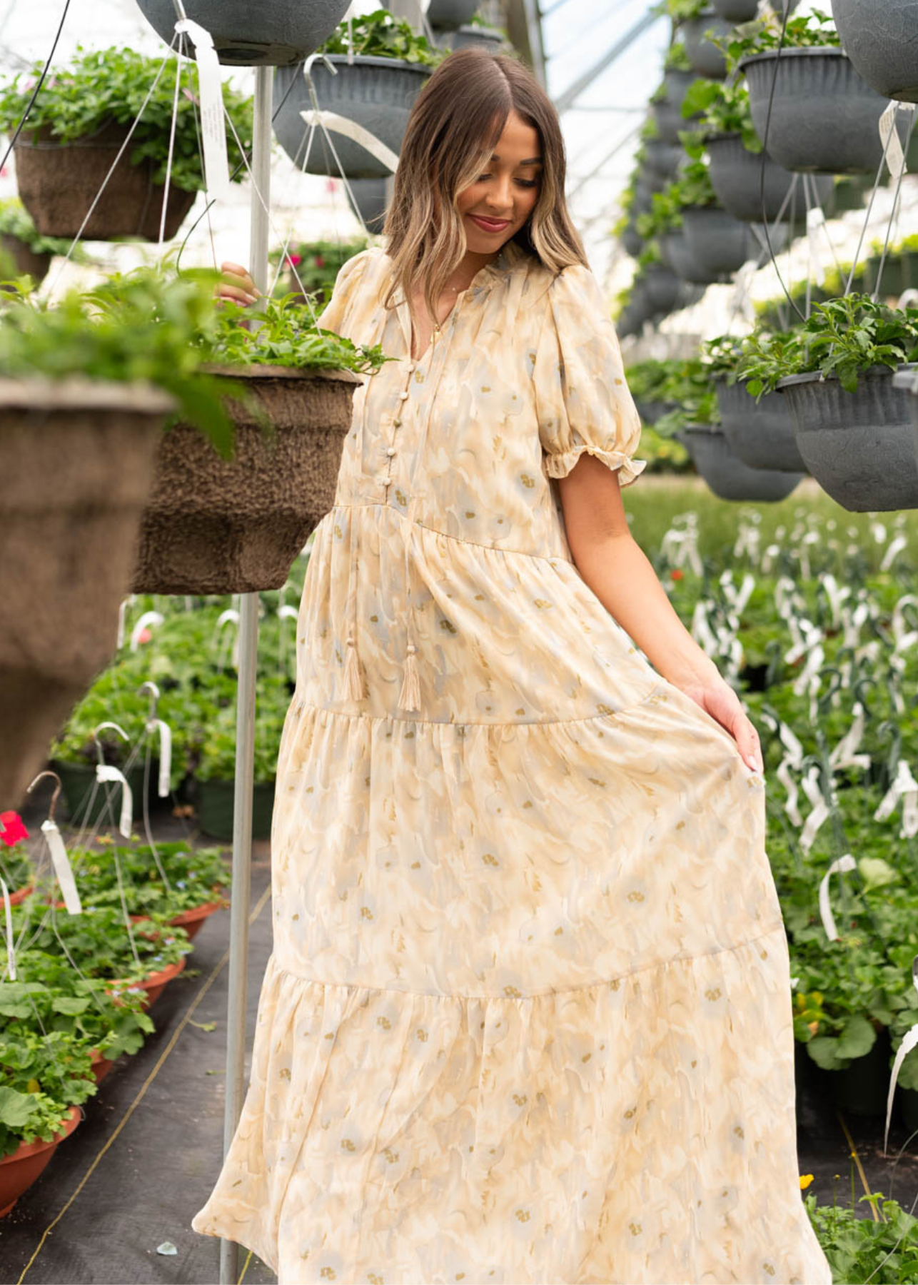 Bernadette Tan Pattern Tiered Dress