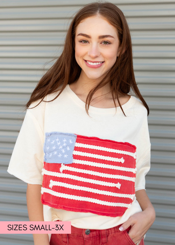 Betsy Ivory American Flag Patch Top
