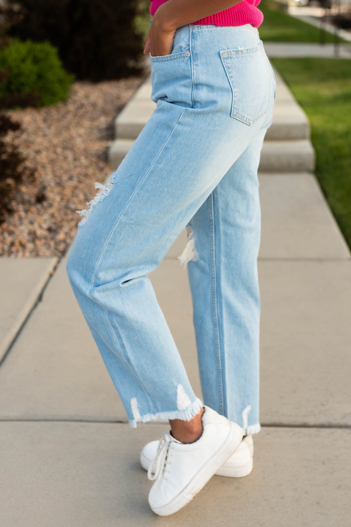 Braylee Light High Rise Distressed Mom Jeans