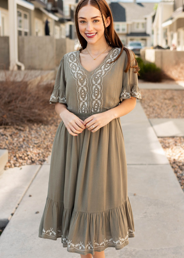 Breana Sage Embroidered Dress