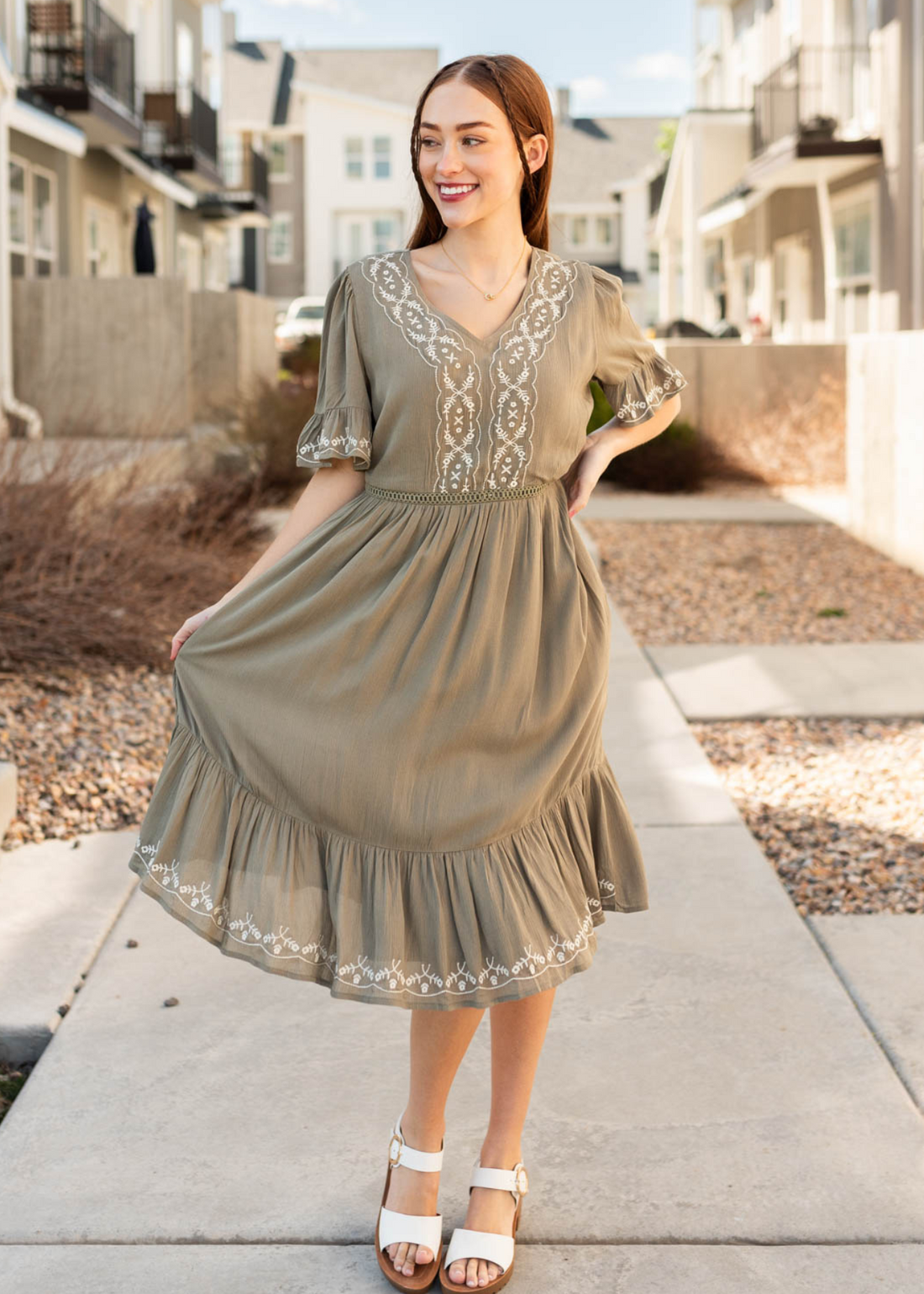 Breana Sage Embroidered Dress