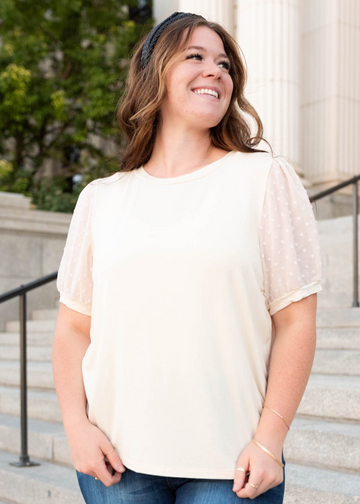 Bria Eggshell Dot Puff Sleeve Top