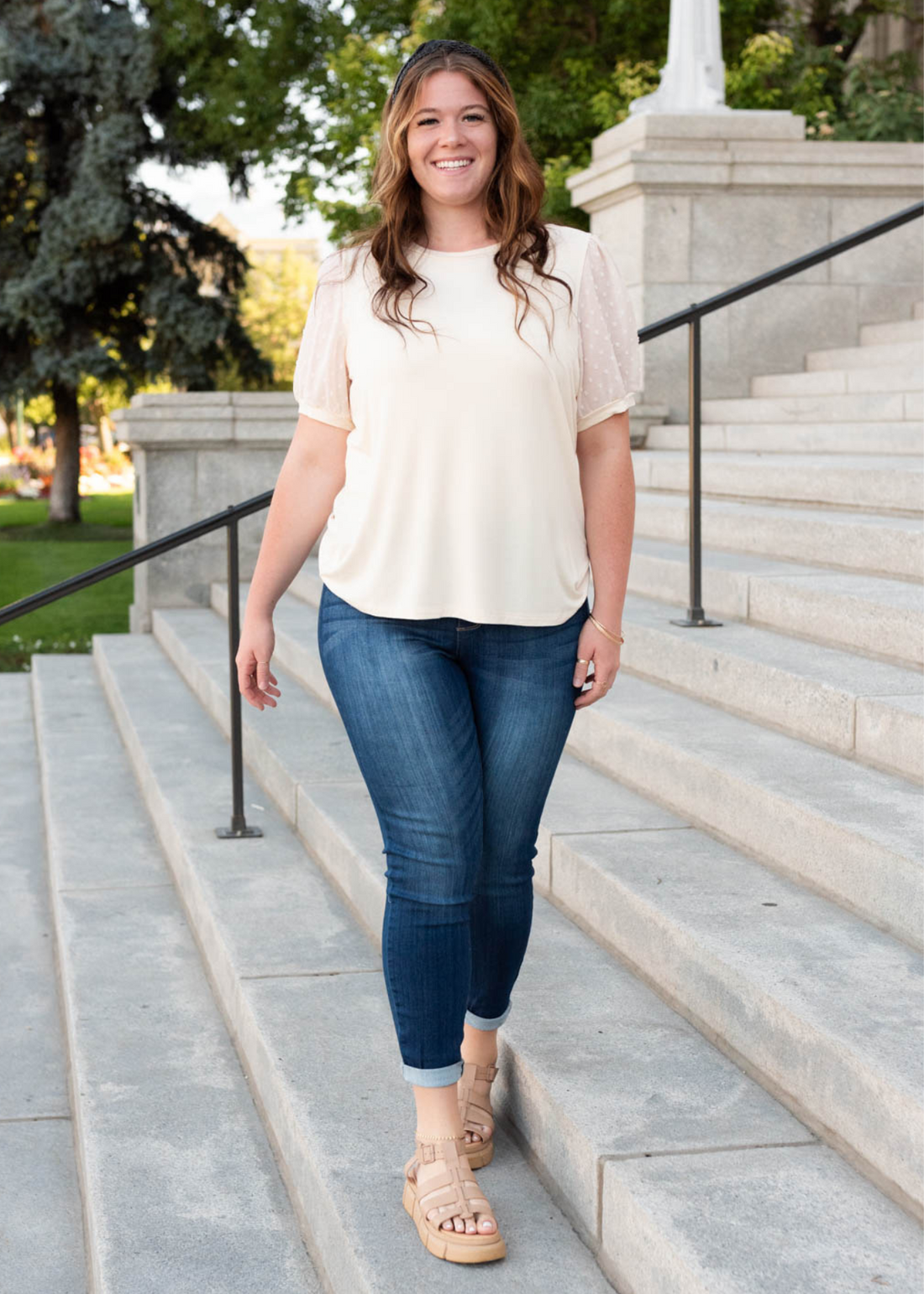 Bria Eggshell Dot Puff Sleeve Top