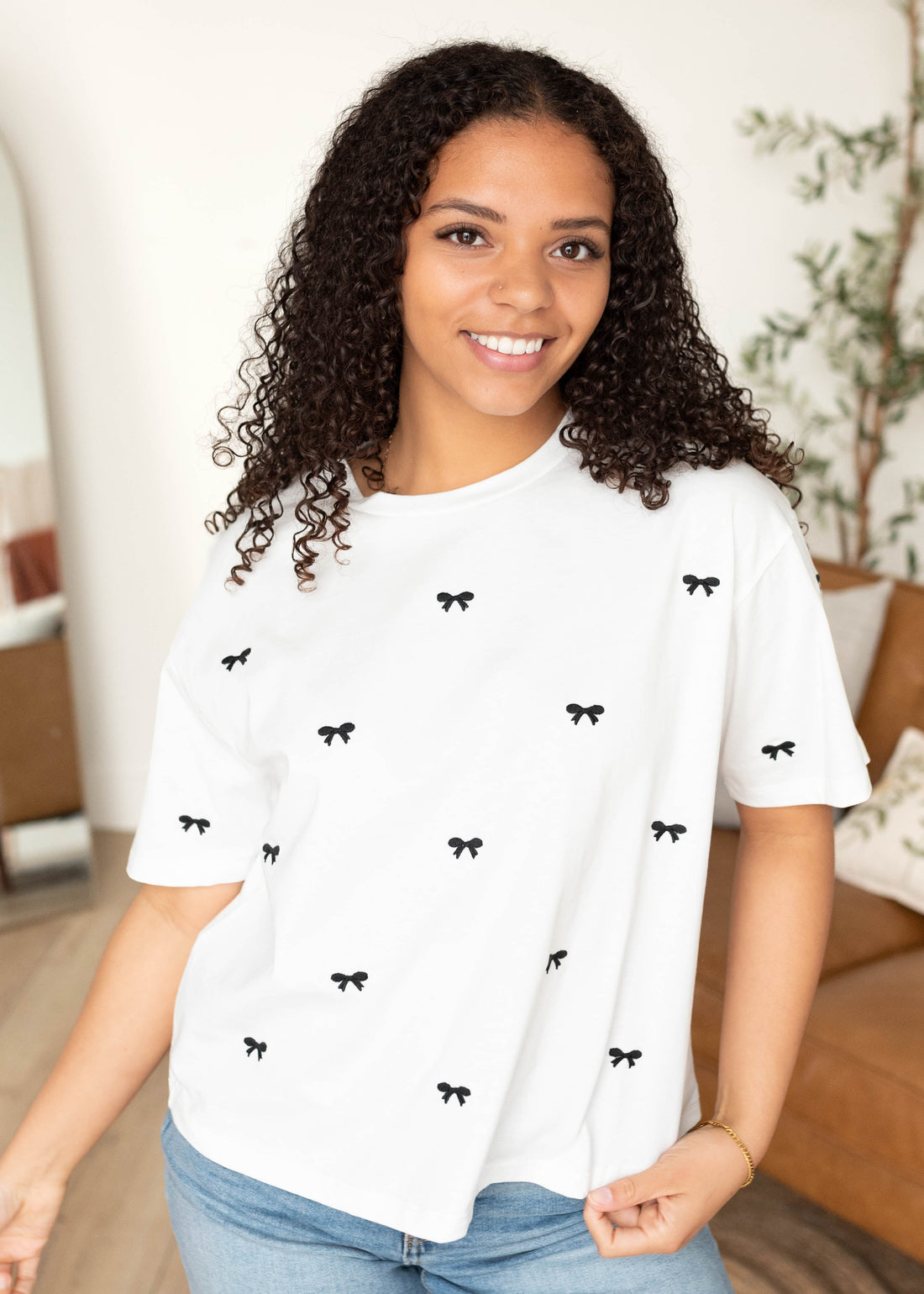 Bridgette Black Embroidered Bow Top