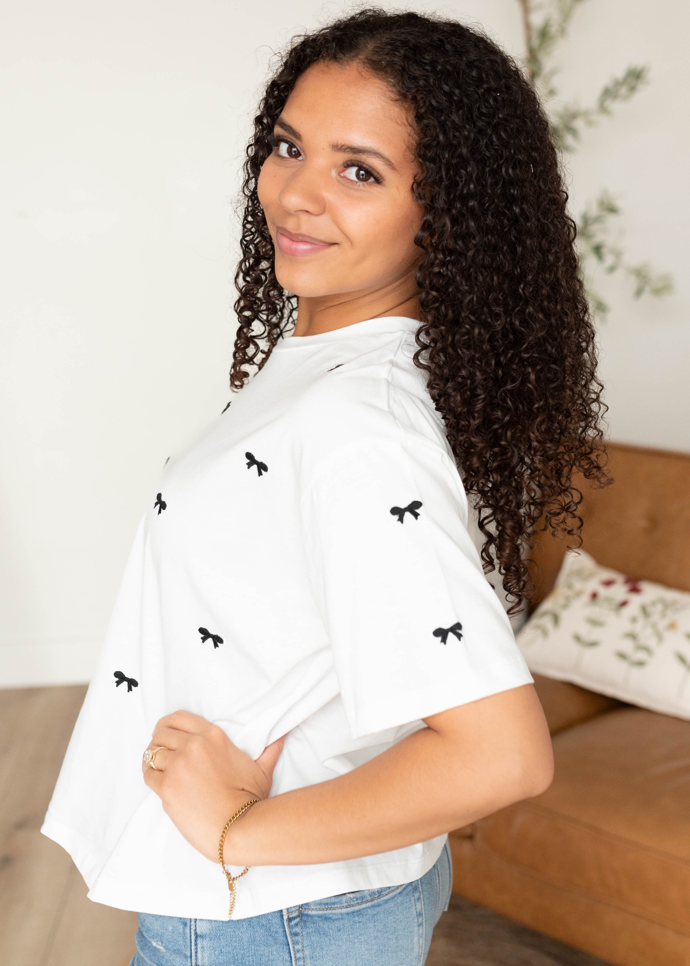 Bridgette Black Embroidered Bow Top
