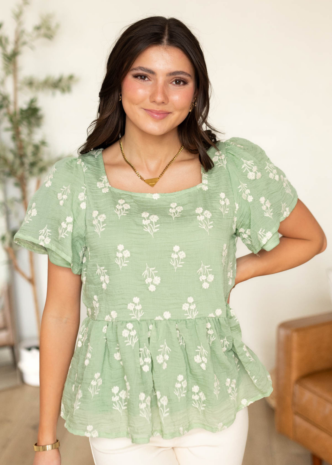 Brie Sage Floral Blouse
