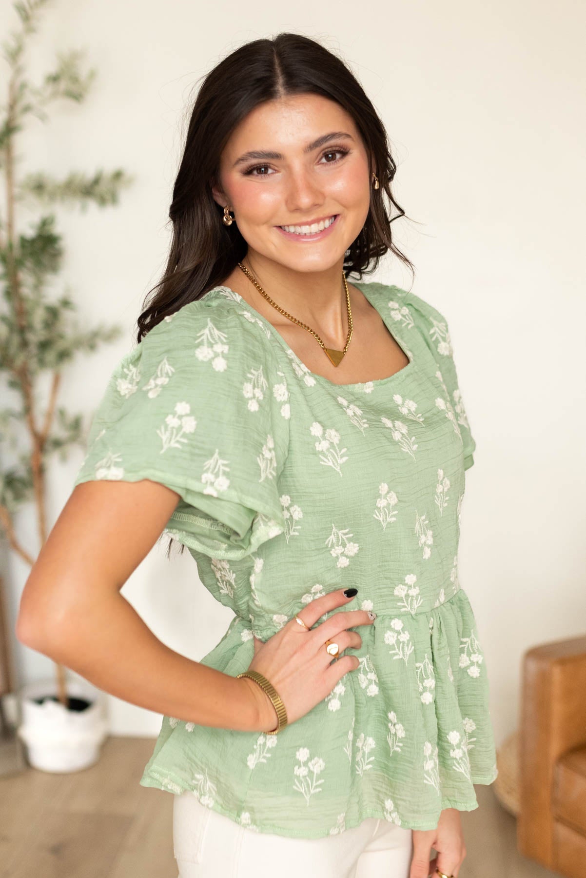Brie Sage Floral Blouse