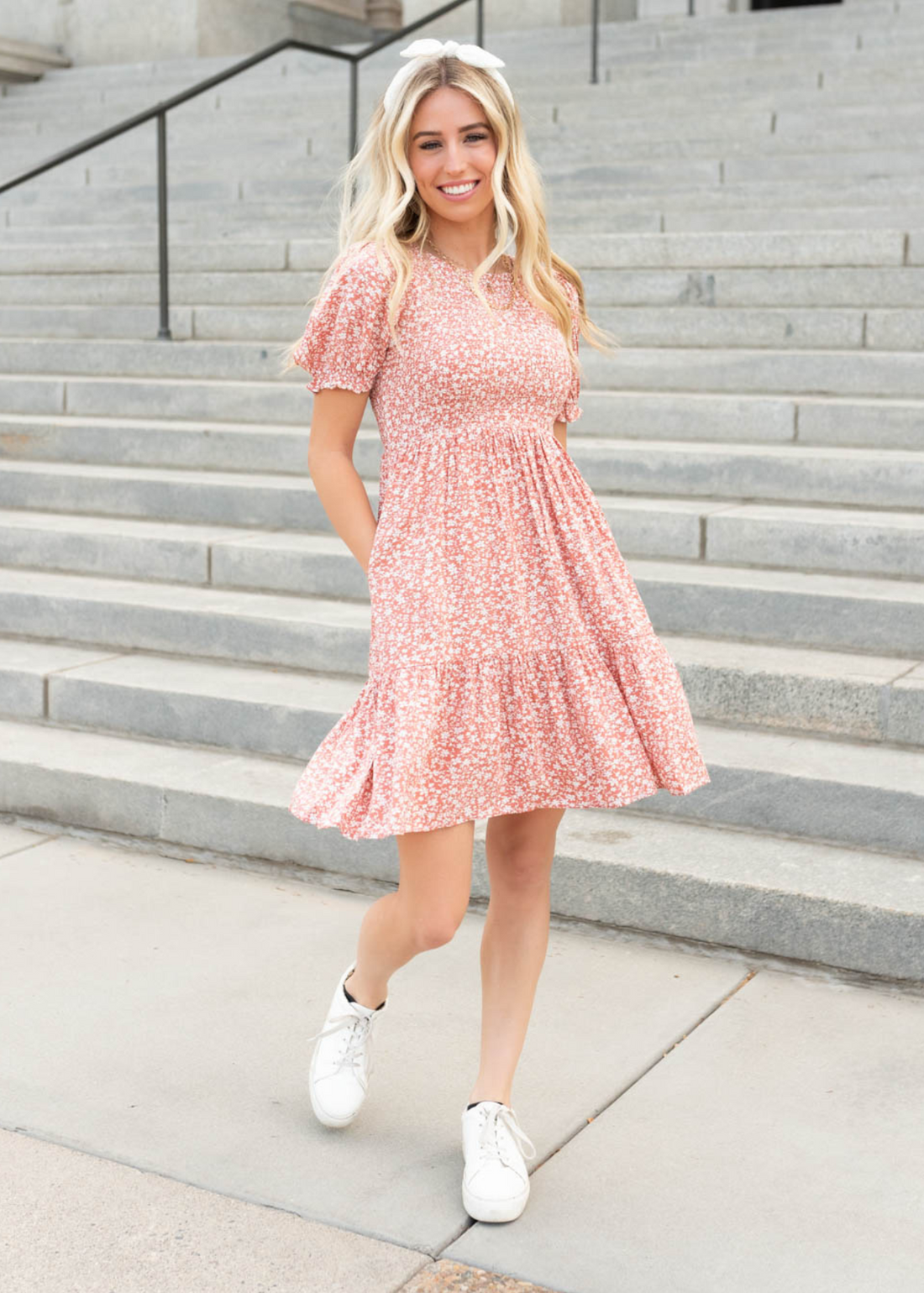 Brielle Coral Floral Mini Dress