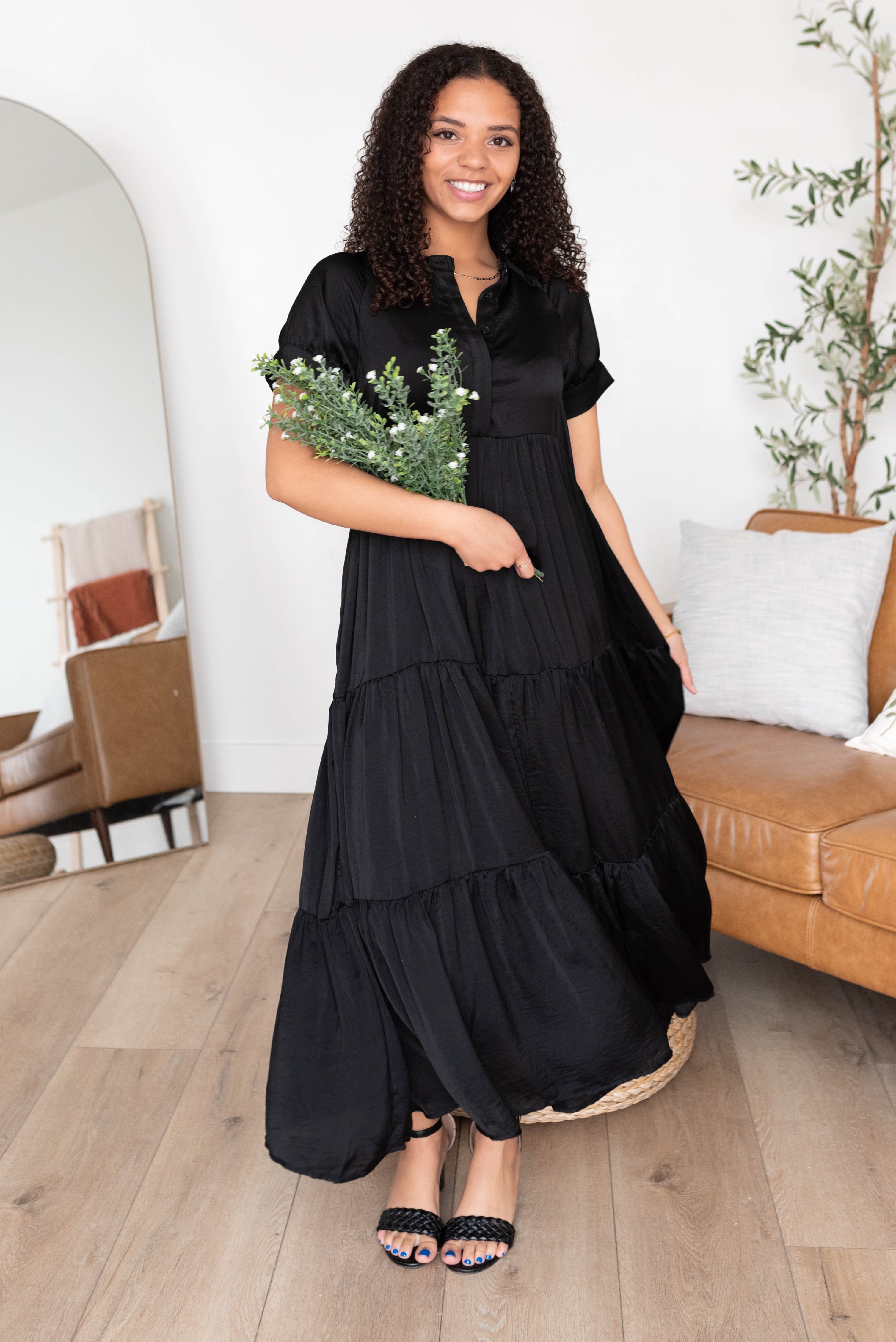 Brinlee Black Satin Dress
