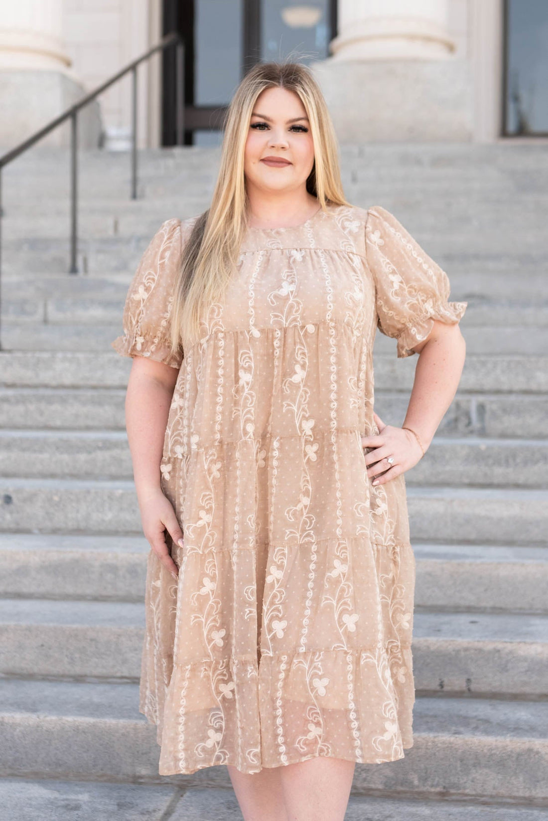 Brinley Beige Embroidered Dress