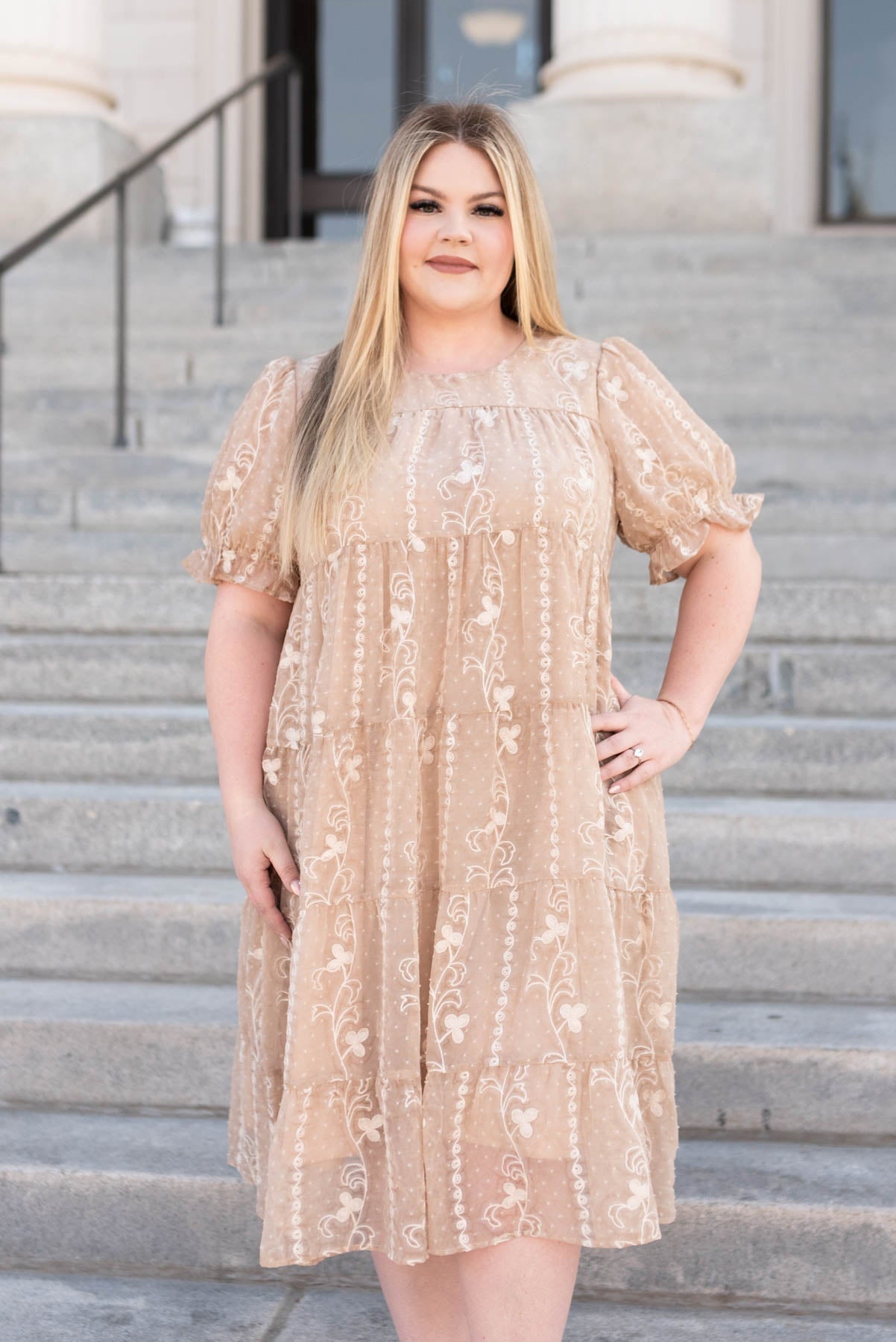 Brinley Beige Embroidered Dress