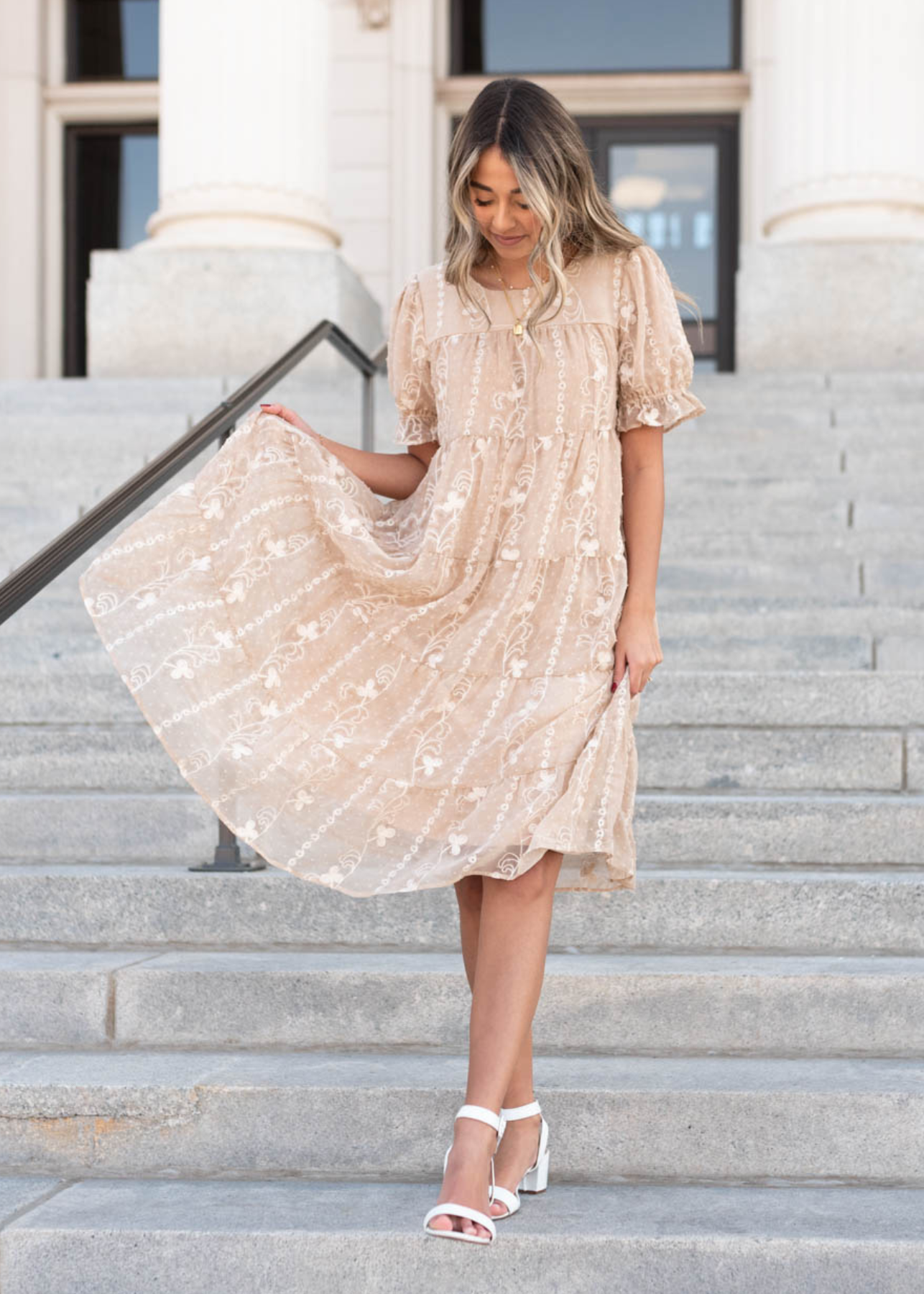 Brinley Beige Embroidered Dress
