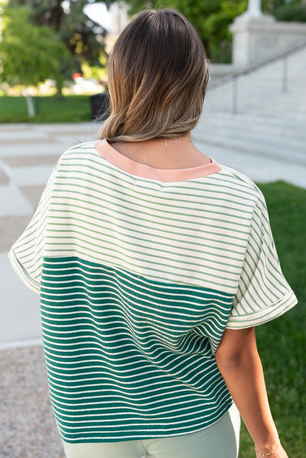 Brinley Green Stripe Pocket Top