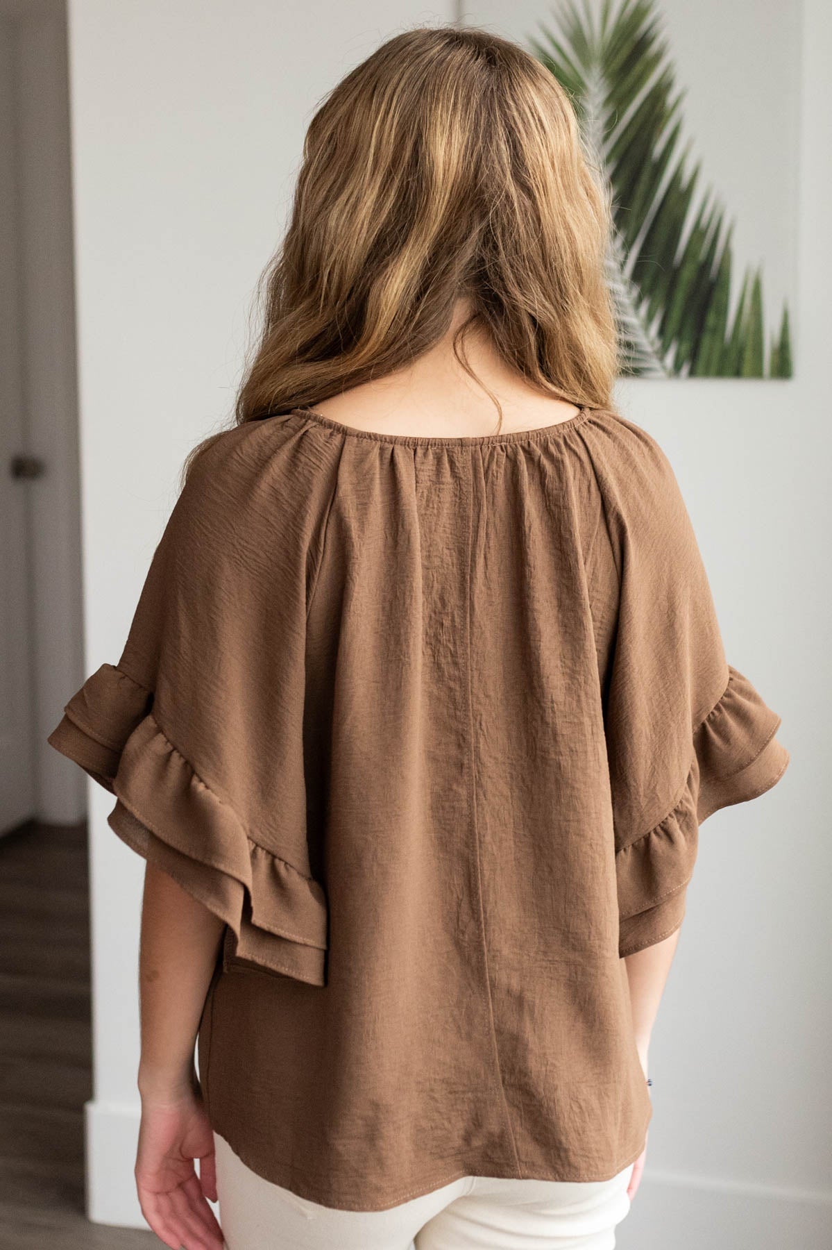 Britini Cocoa Ruffle Sleeve Blouse