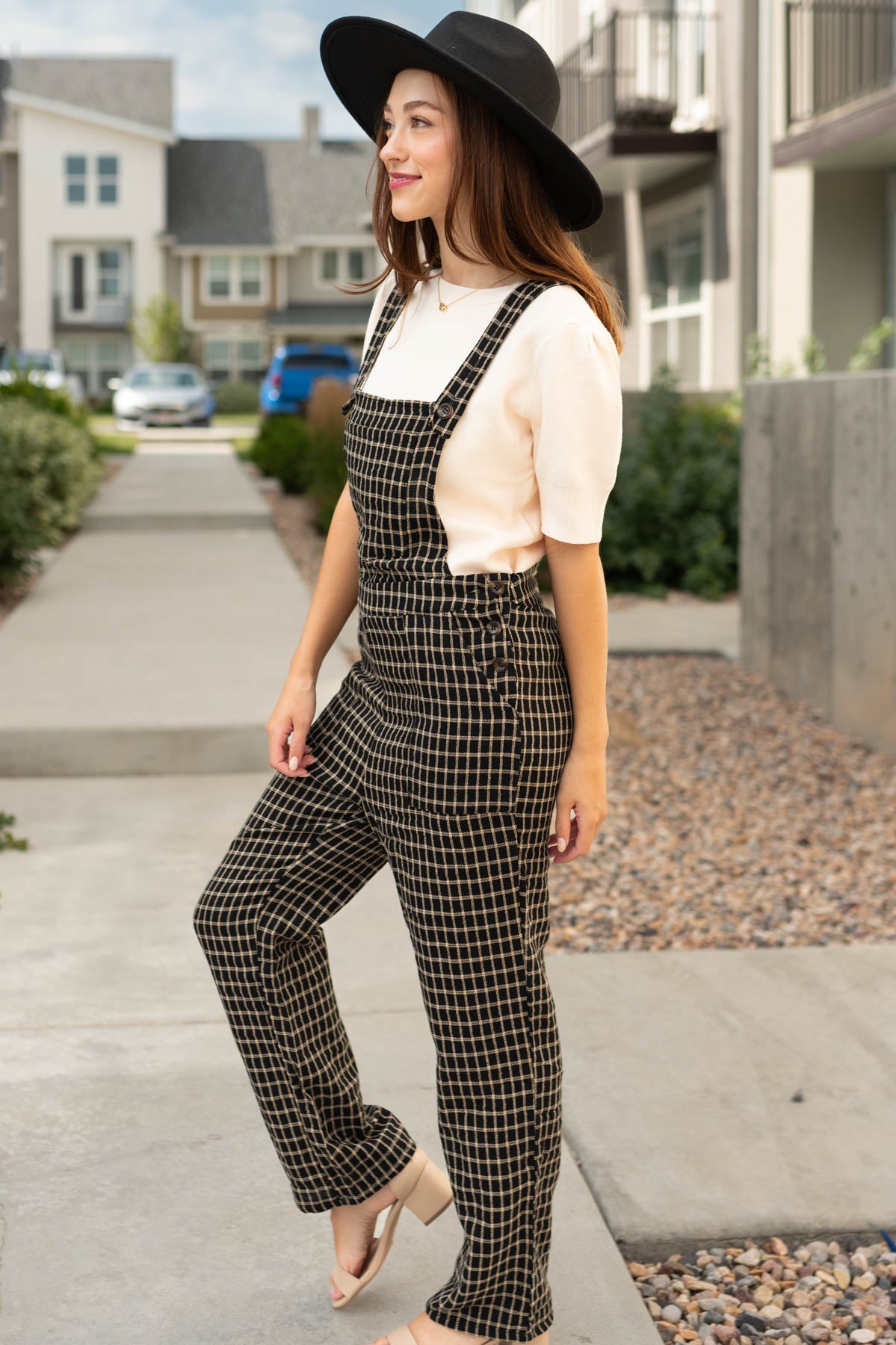 Cady Black Plaid Overalls