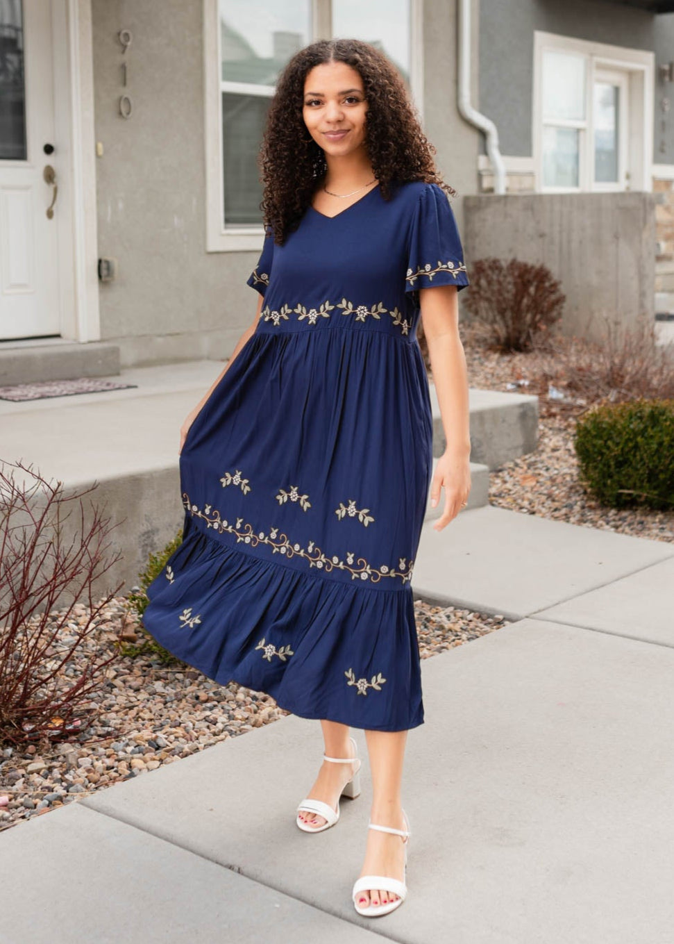 Cami Navy Embroidered Dress