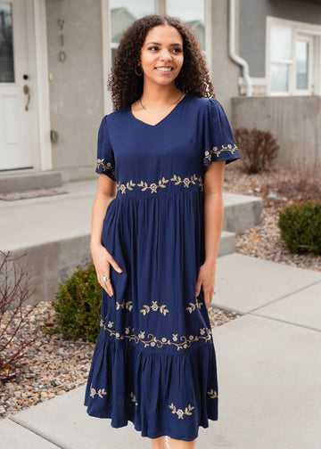 Cami Navy Embroidered Dress