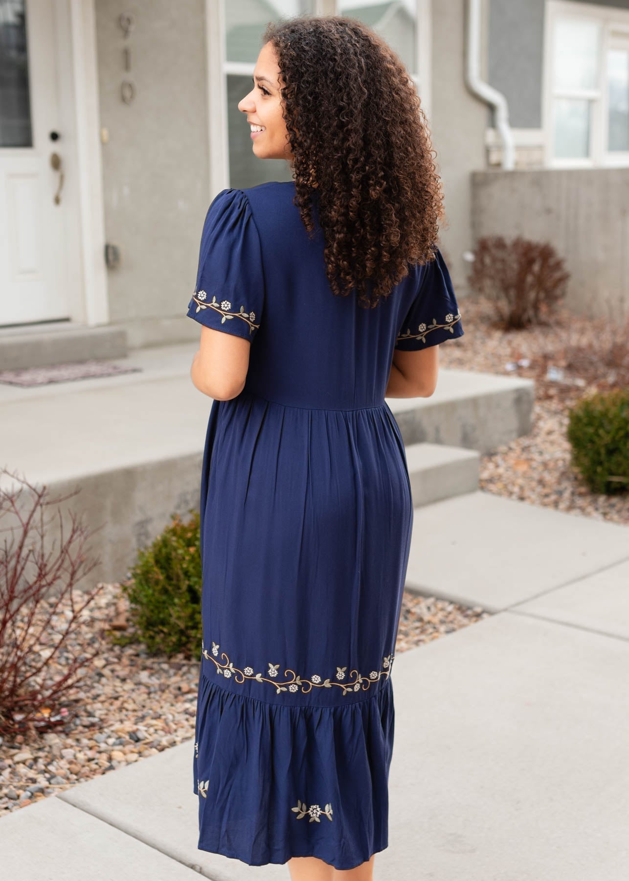 Cami Navy Embroidered Dress