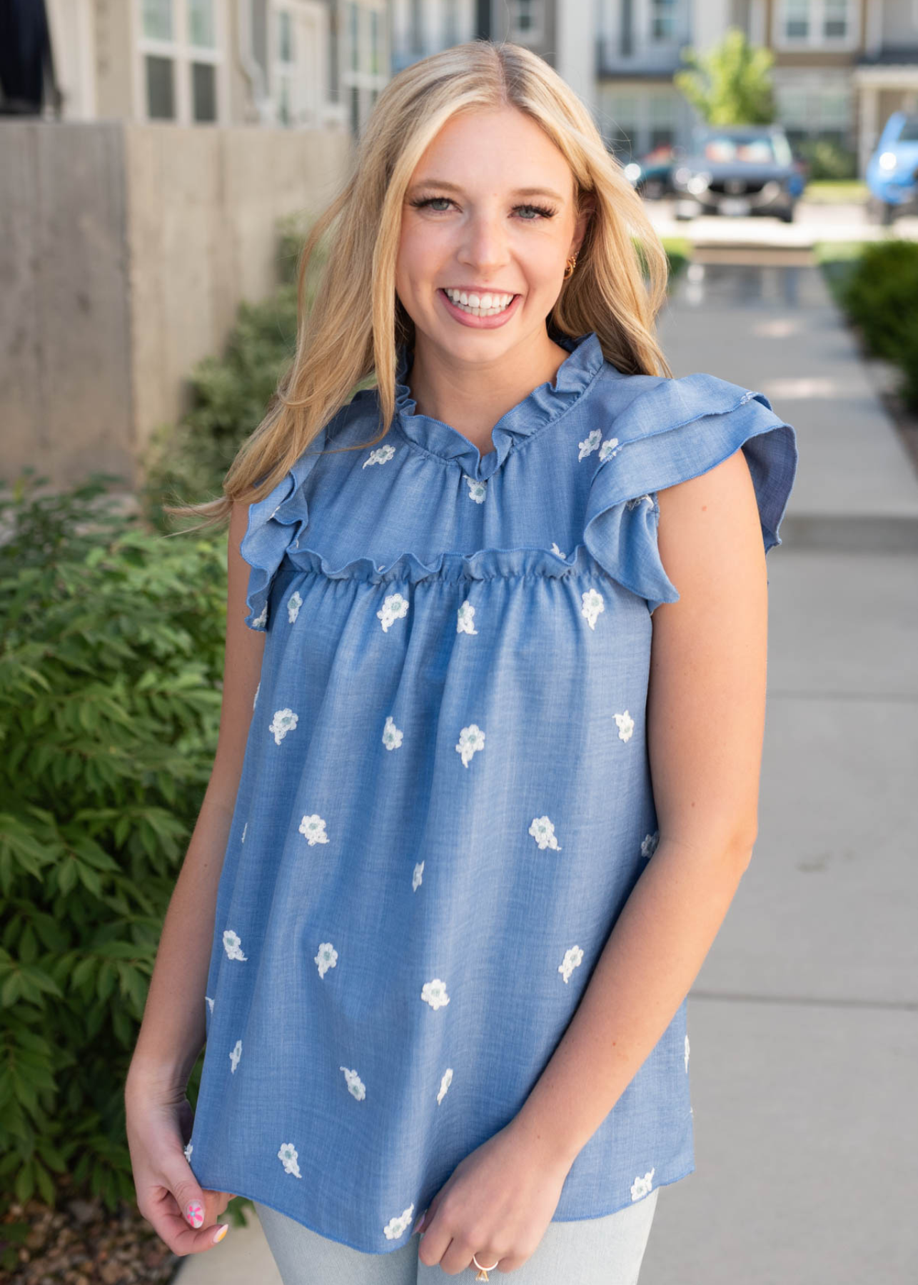 Camille Denim Blue Floral Top