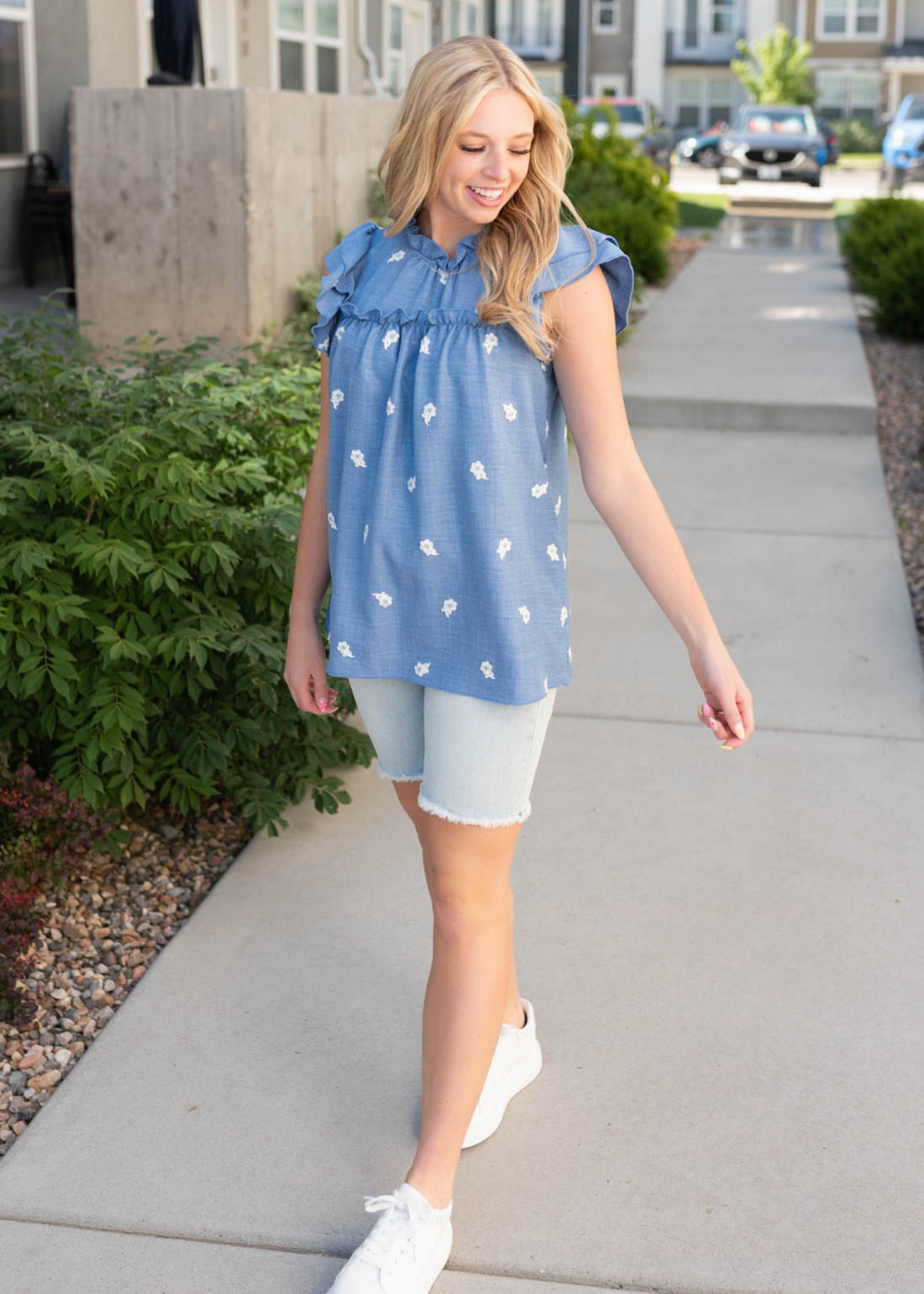 Camille Denim Blue Floral Top