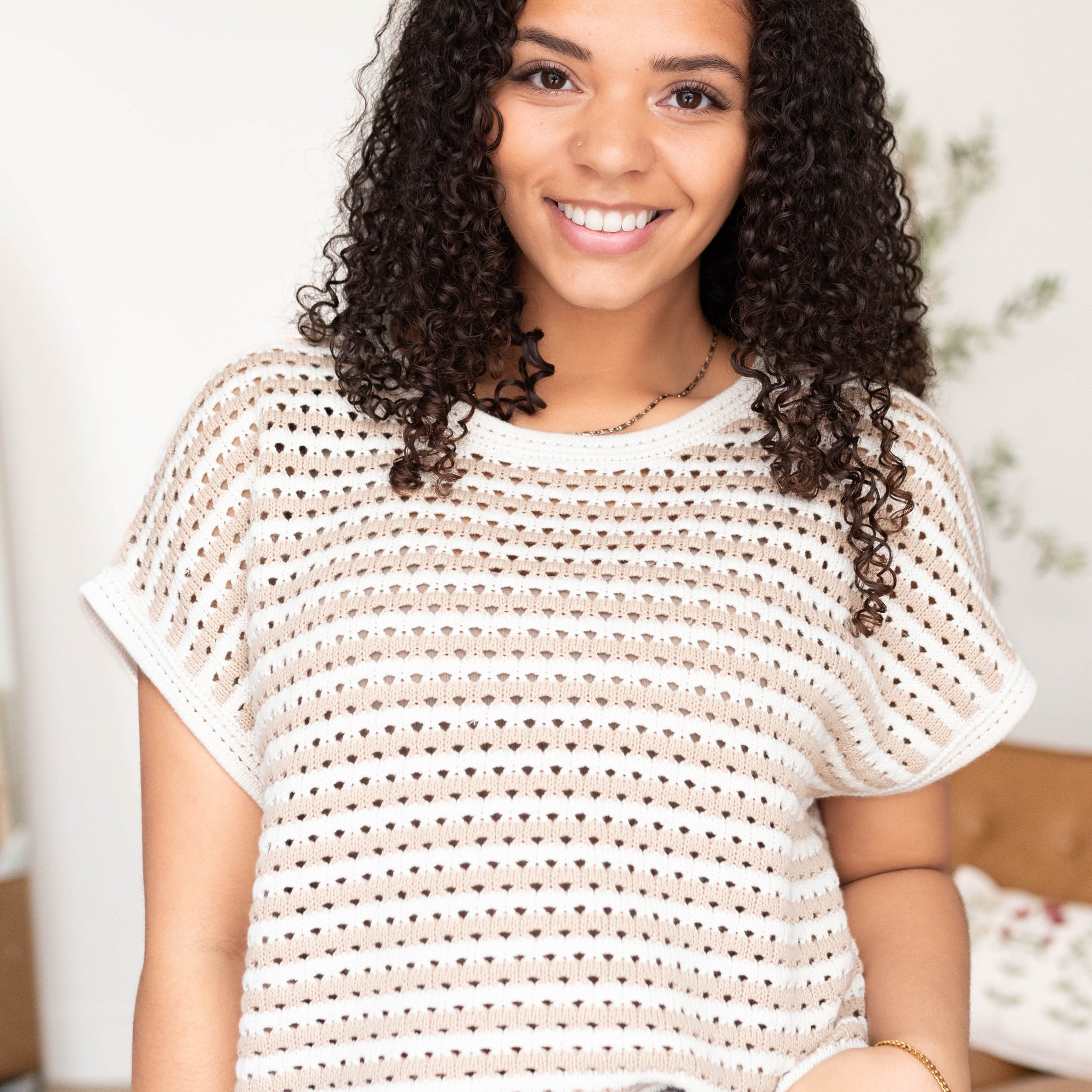 Cammie Khaki Crochet Knit Sweater