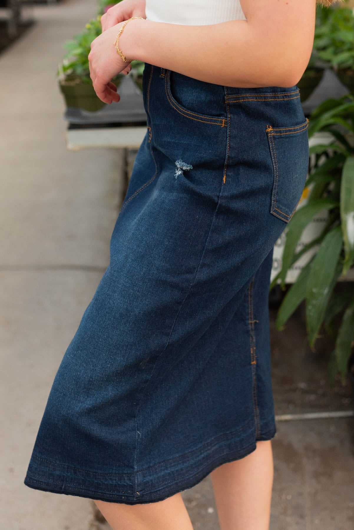 Carleen Dark Denim Distressed Skirt