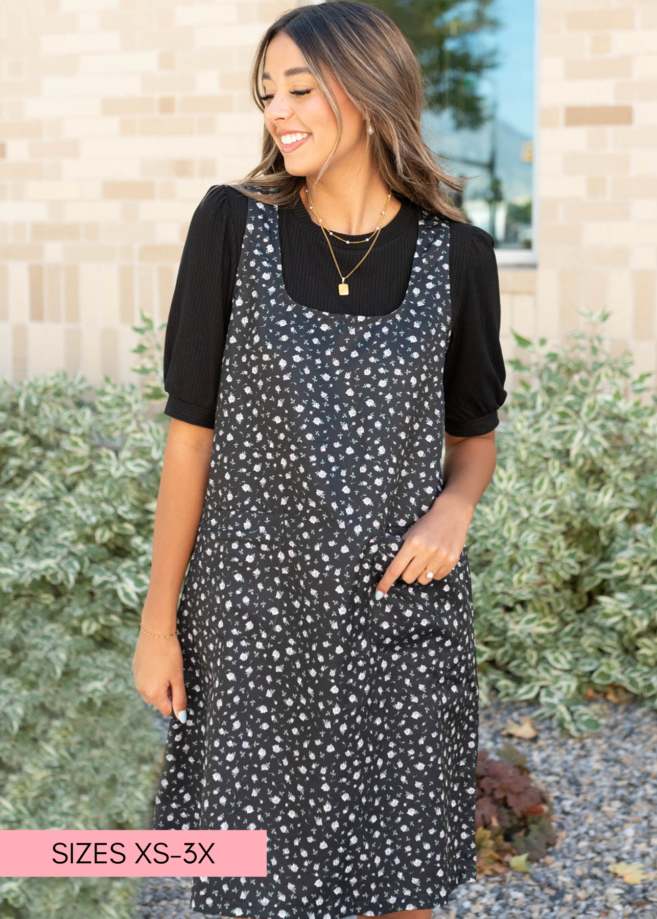 Carly Black Floral Jumper Dress