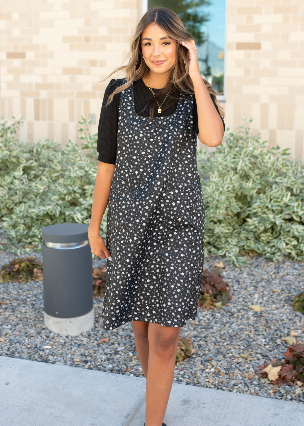 Carly Black Floral Jumper Dress