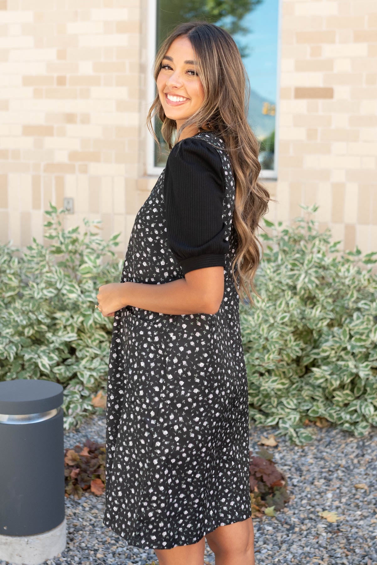 Carly Black Floral Jumper Dress