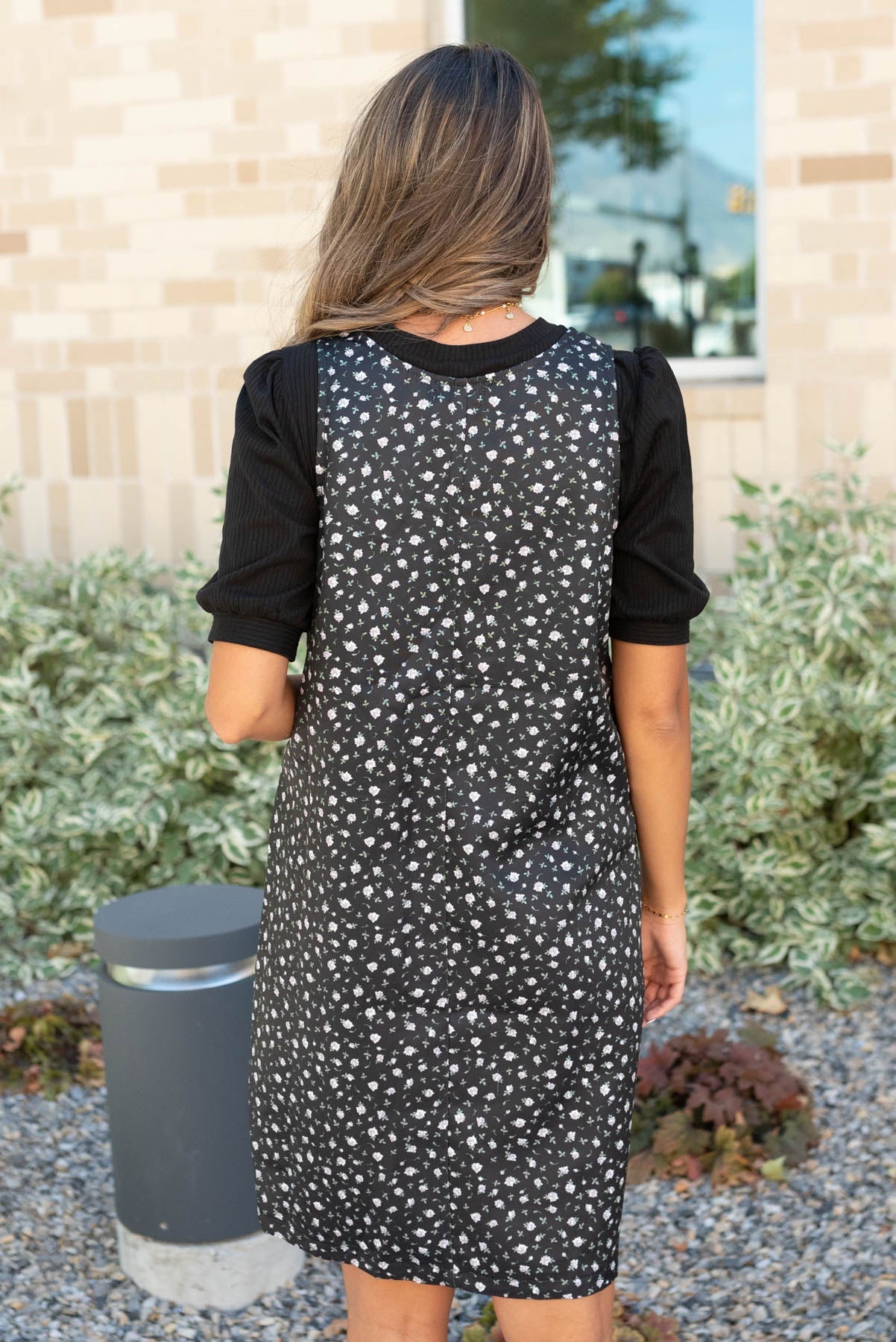 Carly Black Floral Jumper Dress