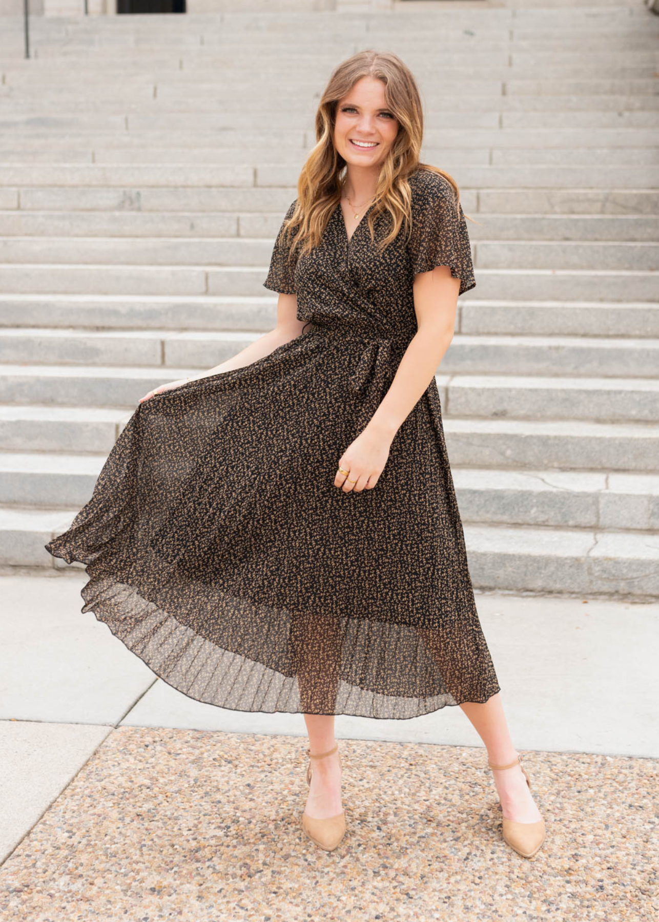 Carmela Black Pleated Dress